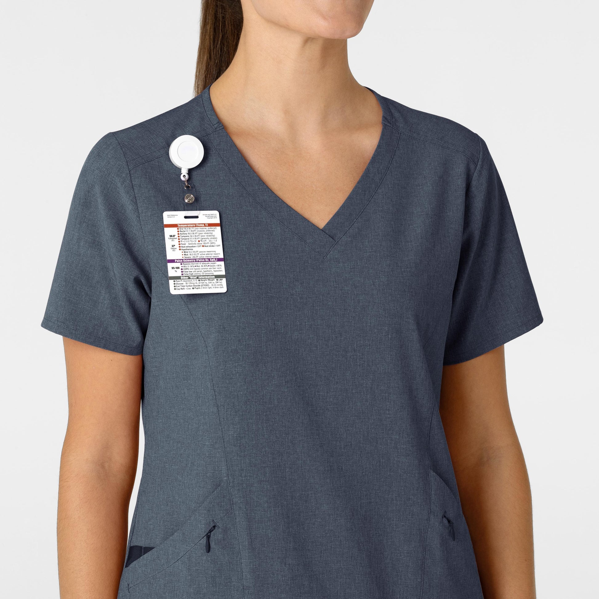 RENEW 6134 V-Neck Scrub Top Navy Heather Model Image Left Side | Wink