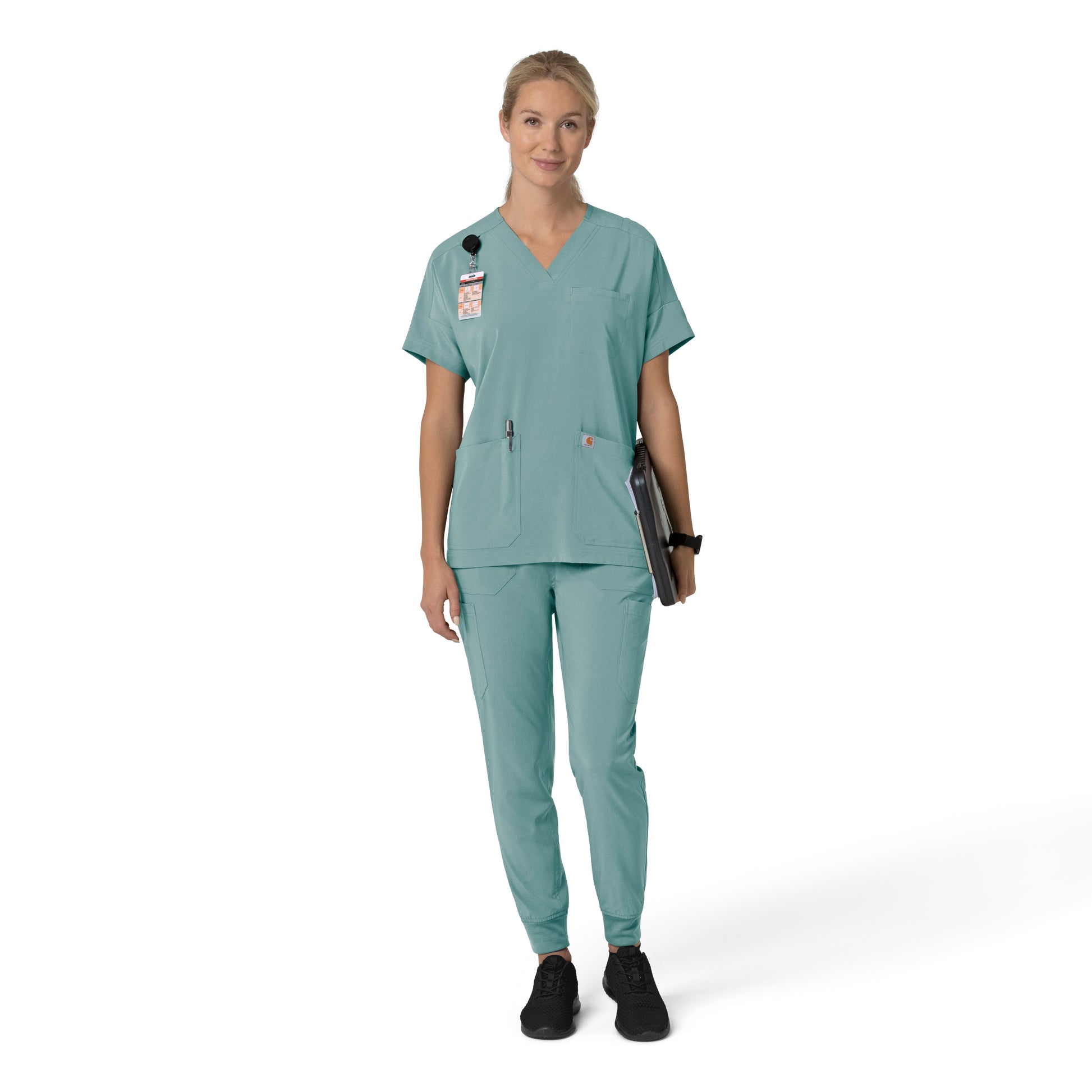 Force Cross-Flex C13110 Oversized V-Neck Scrub Top Summer Blue Model Image Front | Carhartt