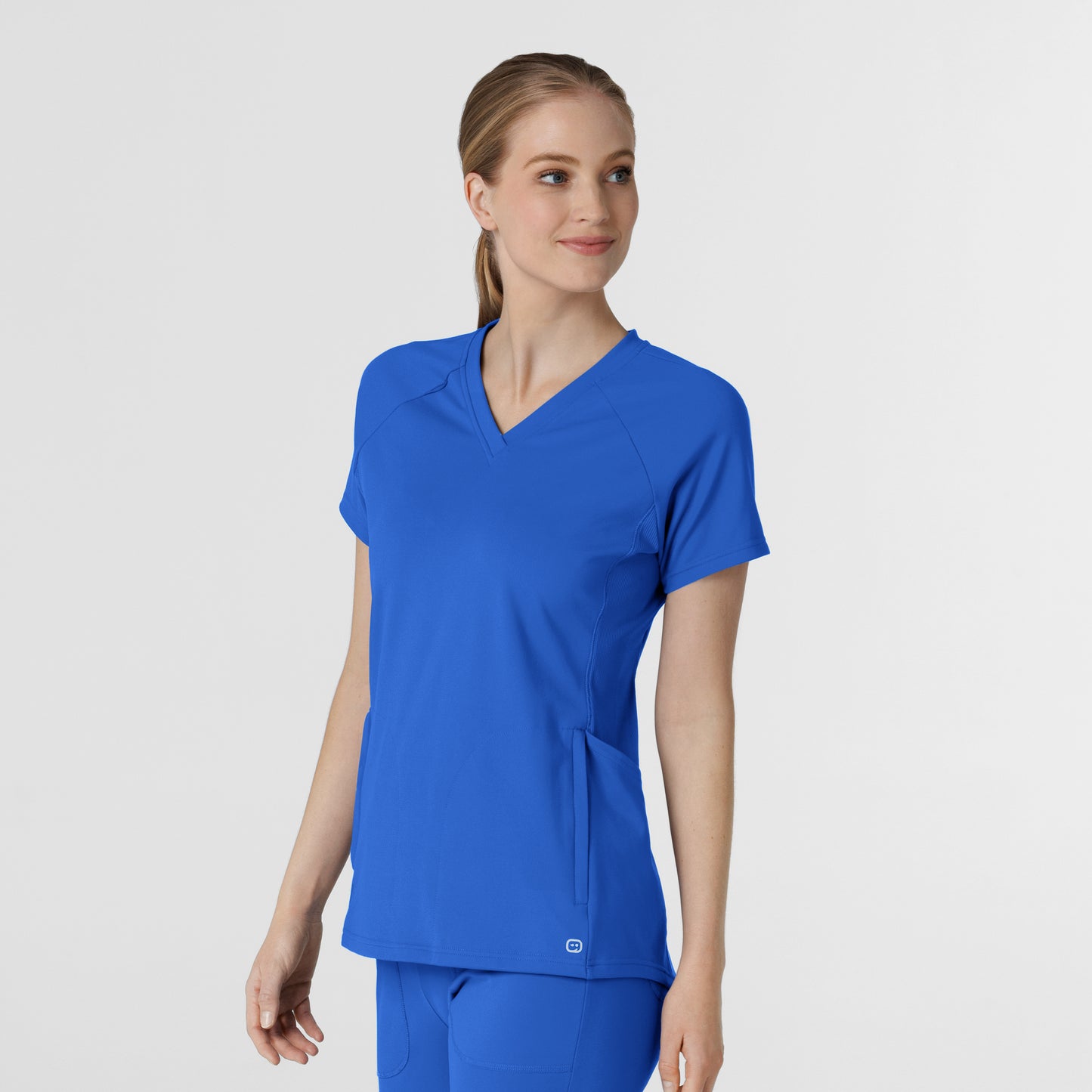 RENEW 6259 Knit Flex-n-Reach V-Neck Raglan Scrub Top Royal Model Image Right Side | Wink