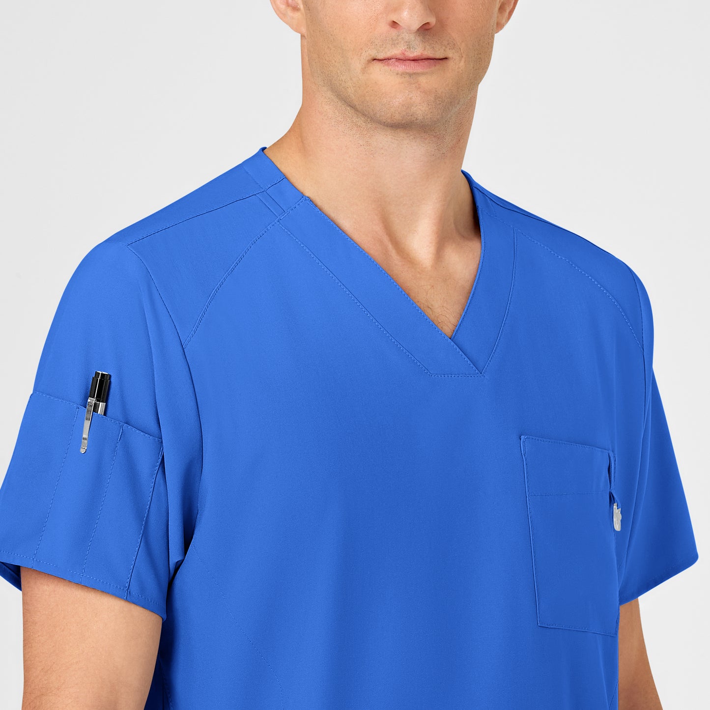 W123 6355 Men's V-Neck Scrub Top Royal Model Image Alternate | Wink