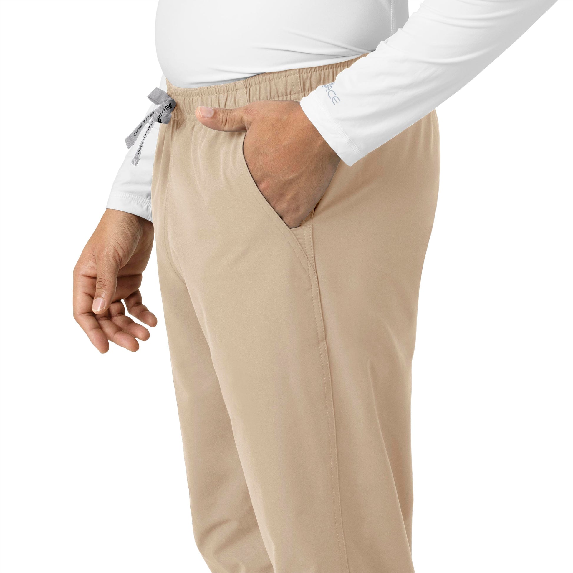 Force Essentials C55013 Unisex Elastic Waist Cargo Scrub Pants Khaki Model Image Alternate | Carhartt