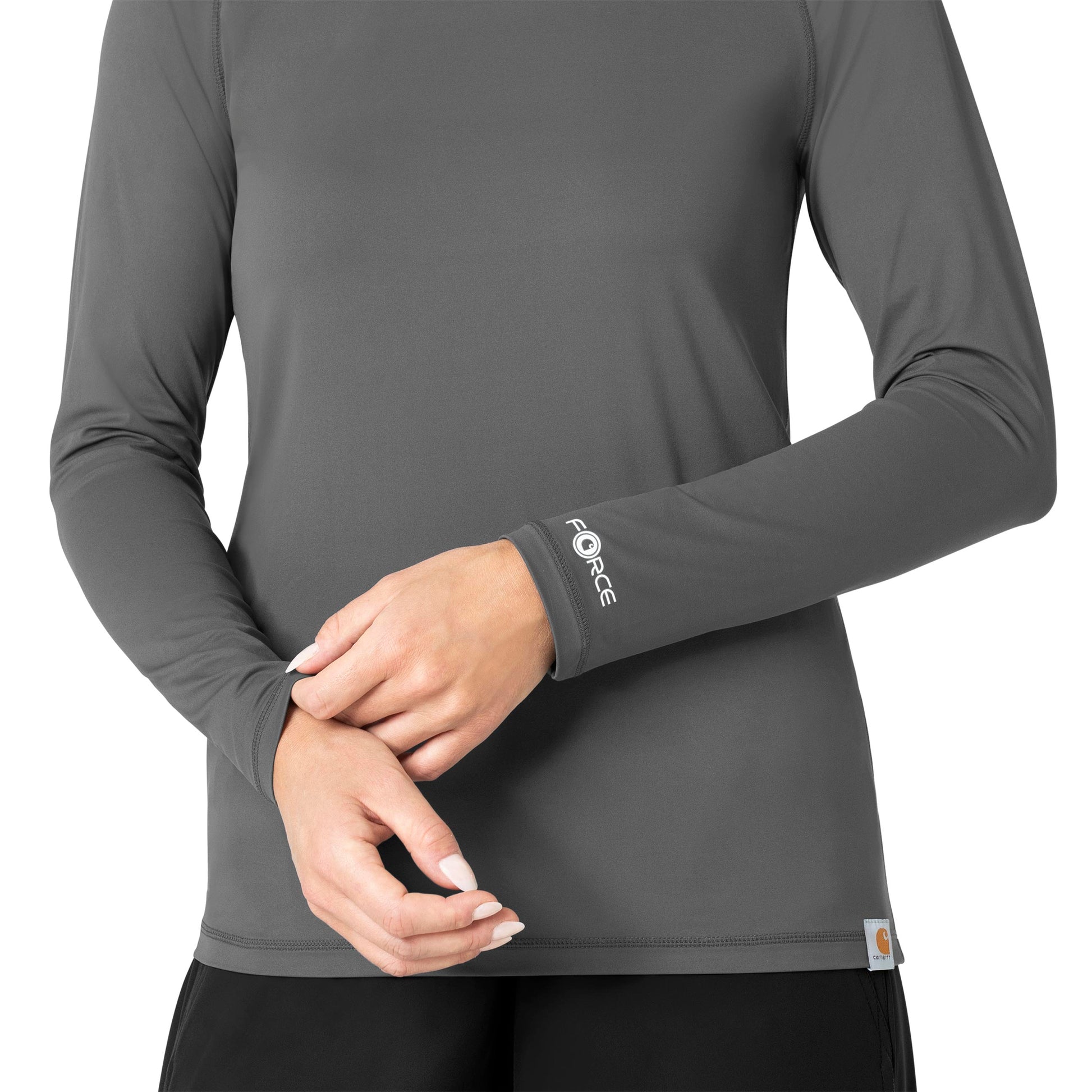 Force Sub-Scrubs C31002 Performance Long Sleeve Tee Pewter Model Image Left Side | Carhartt