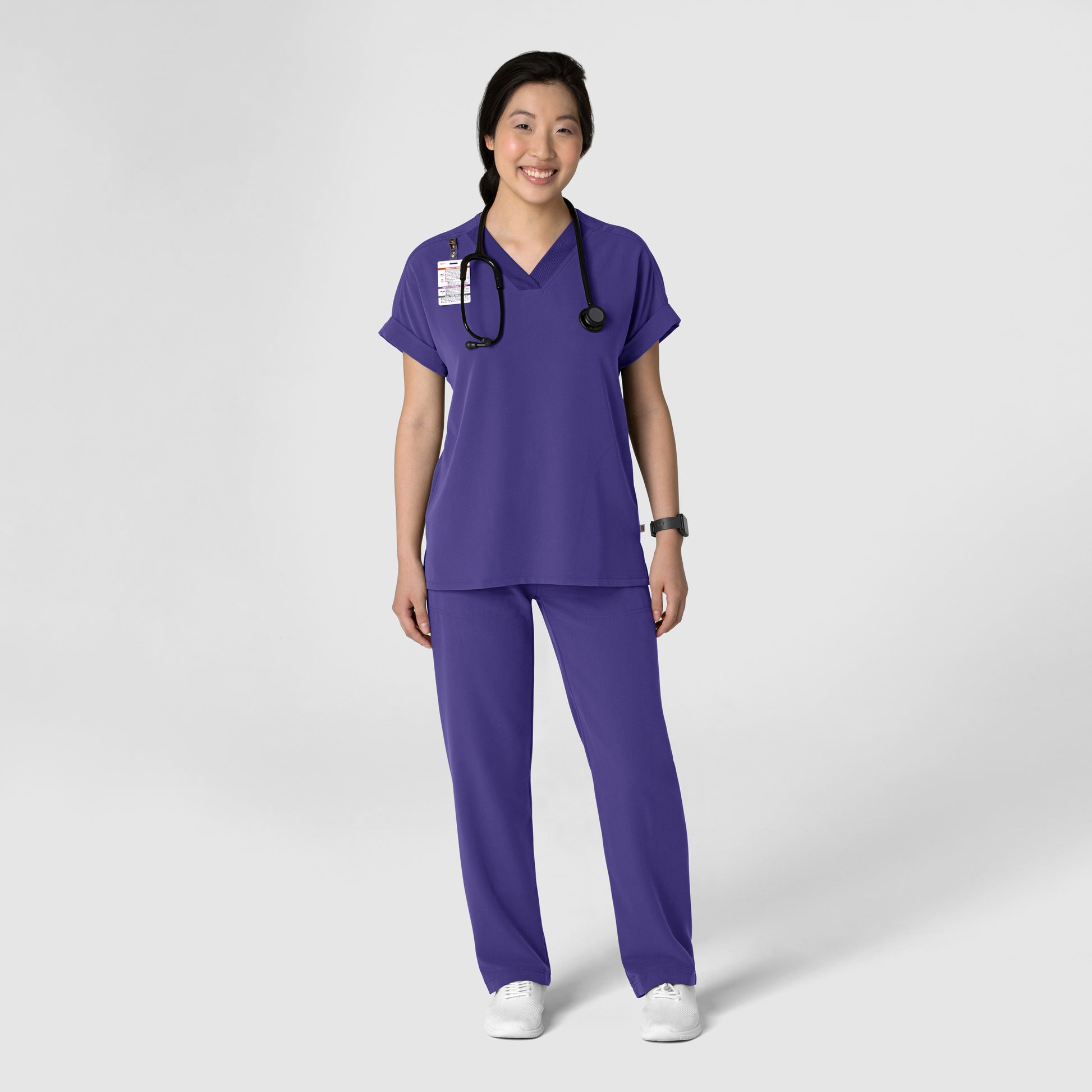 Nova 5232 Stovepipe High-Low Hem Scrub Pant Grape Model Image Right Side | Wink