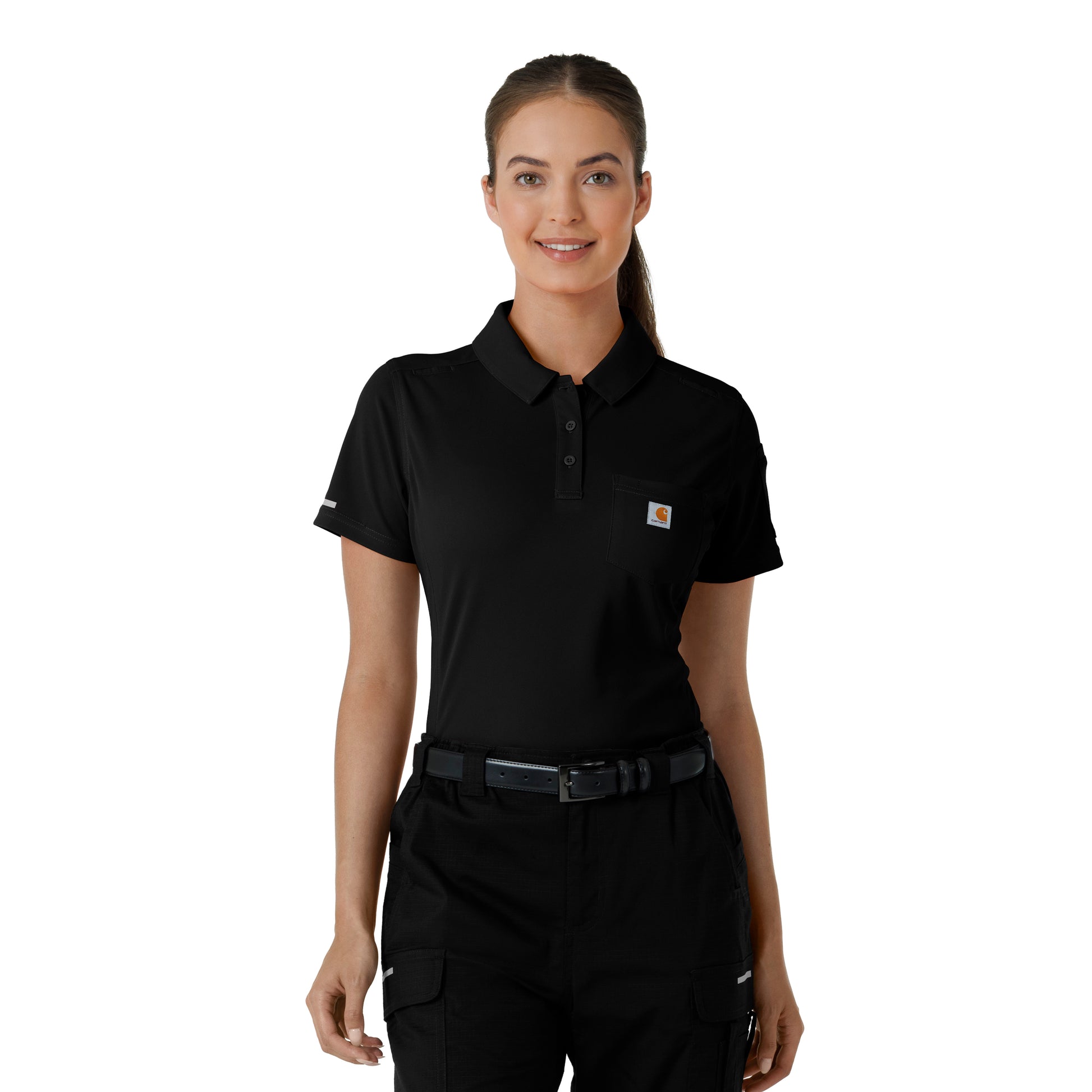 Rugged Flex C12119 Women's Lightweight Short Sleeve Polo Scrub Top Black