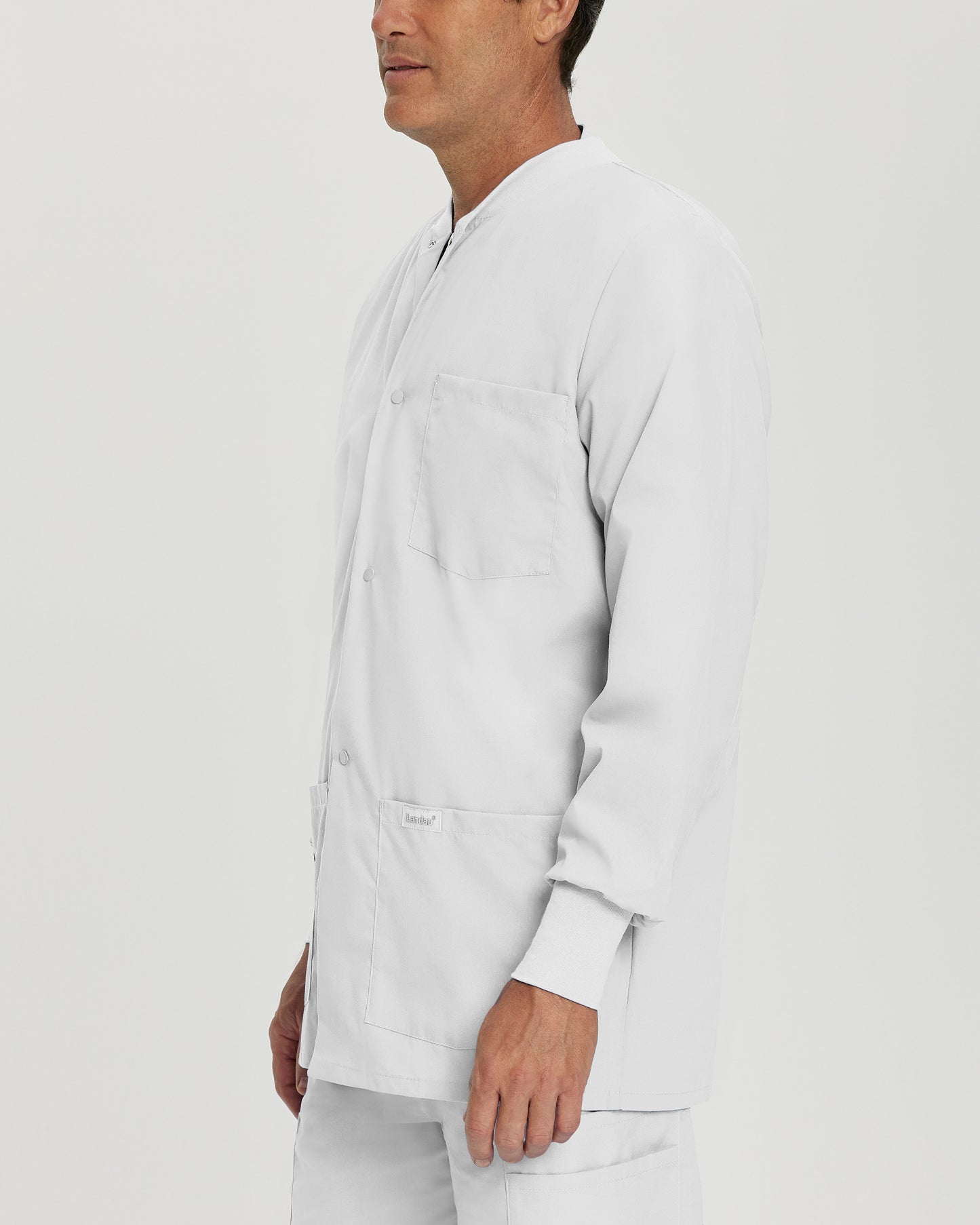 Essentials 7551 Men's 5 Pocket Warm Up Scrub Jacket White Twill Image