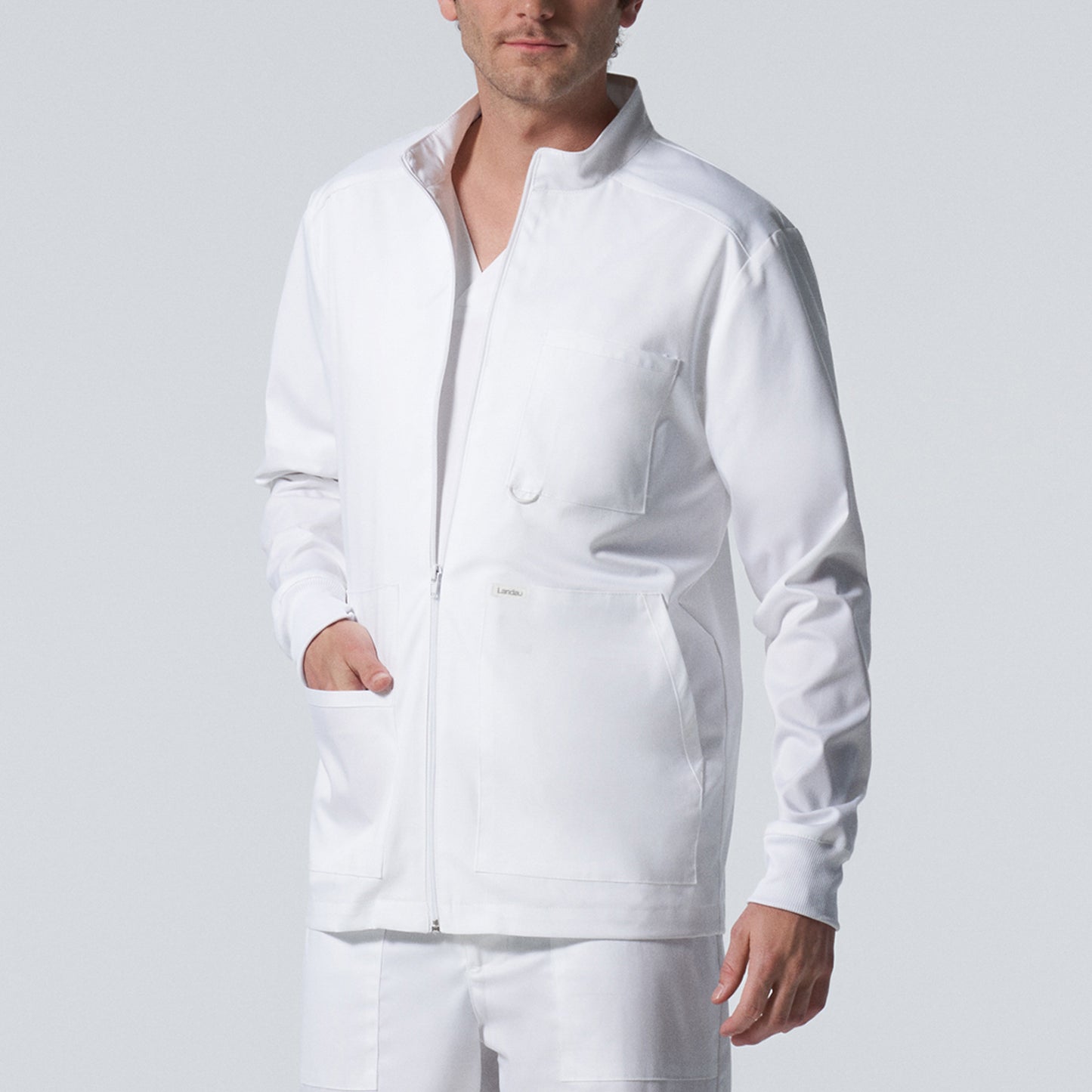 ProFlex LJ702 Men's 4 Pocket Scrub Jacket White Image