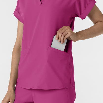 RENEW 6934 Women’s Flex-n-Reach Collared Scrub Top Raspberry Model Image Alternate | Wink