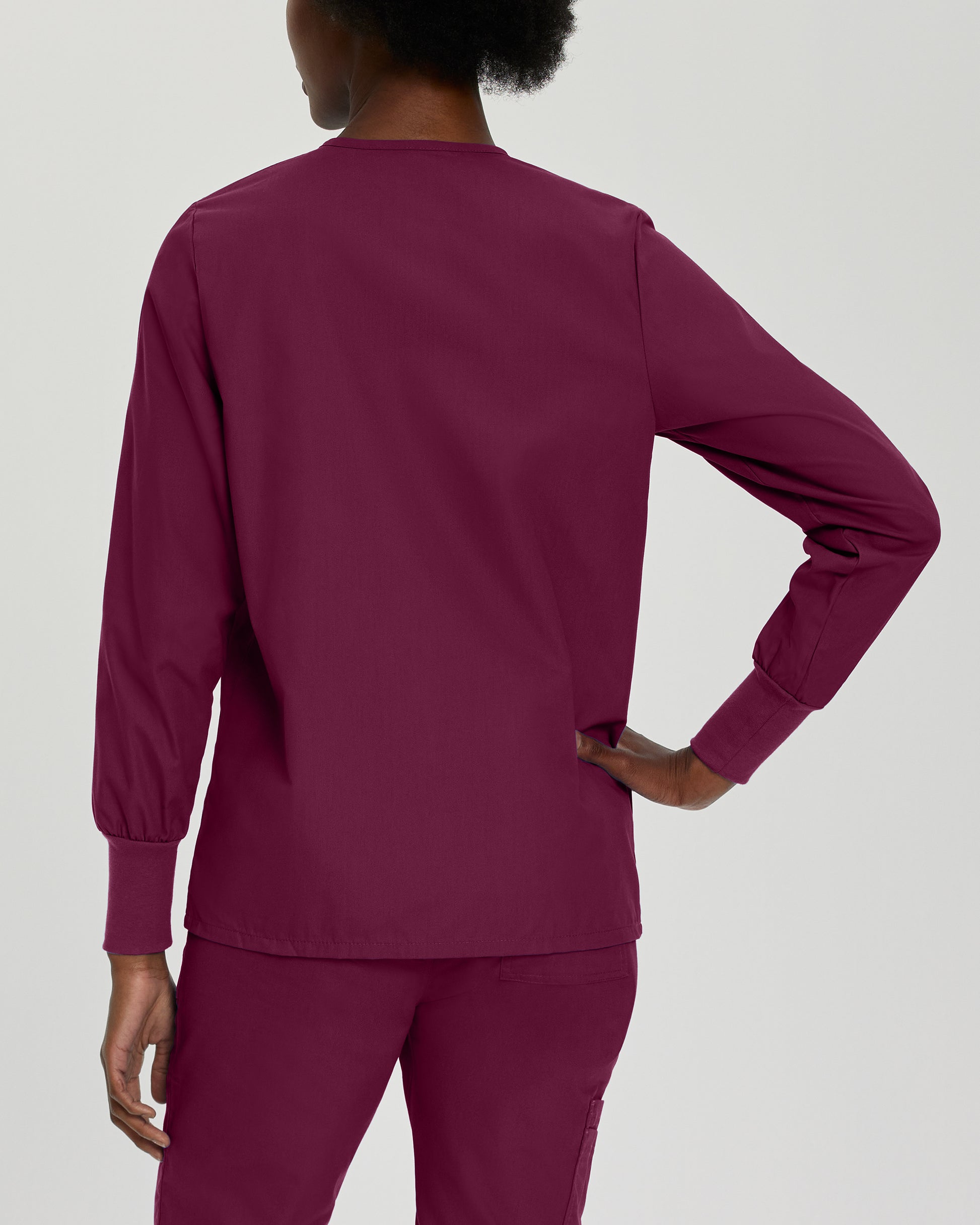 Essentials 7525 Women's 4 Pocket Warm Up Scrub Jacket Wine Image