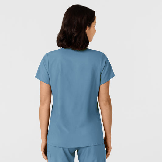 W123 6145 Women's Flex-n-Reach Side Panel V-Neck Scrub Top Pacific Blue