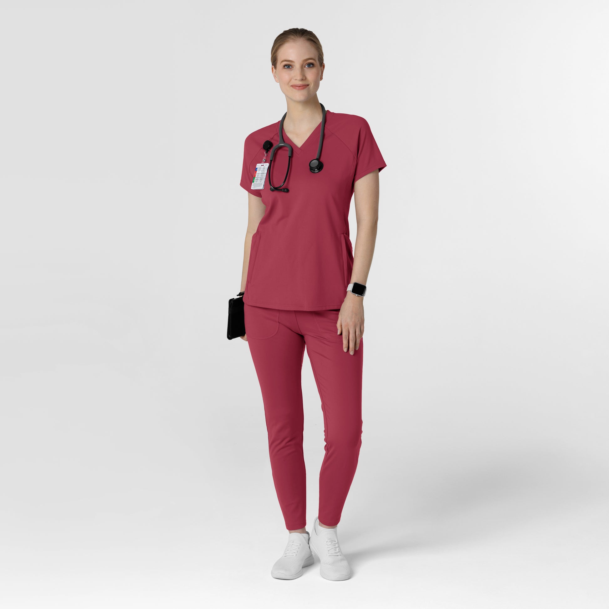 RENEW Knit 6259 Women's Flex-n-Reach V-Neck Raglan Scrub Top Ruby
