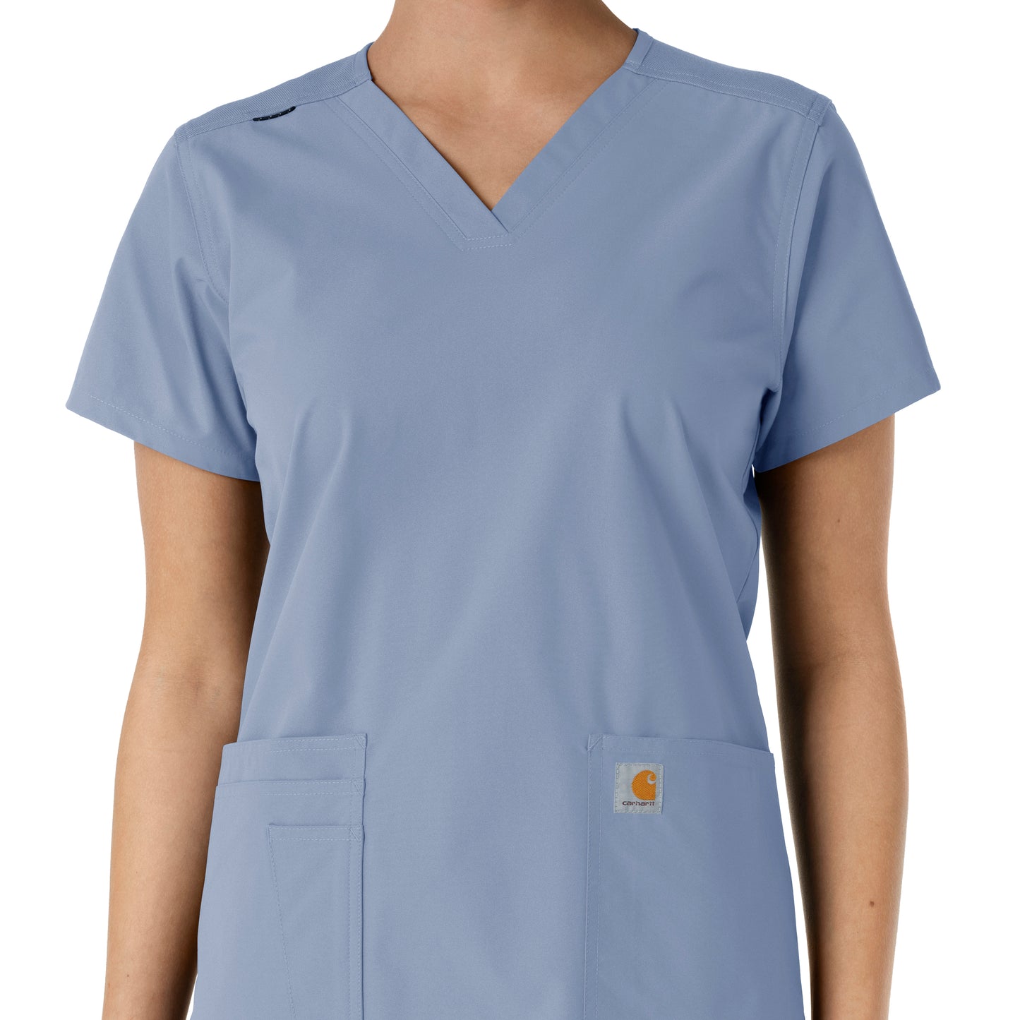 Force Essentials C12313 V-Neck Knit Panel Scrub Top Ceil Blue Model Image Left Side | Carhartt