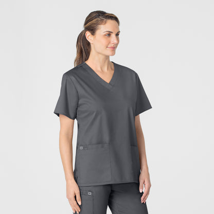 WonderWORK 101 V-Neck Scrub Top Pewter Model Image Right Side | Wink