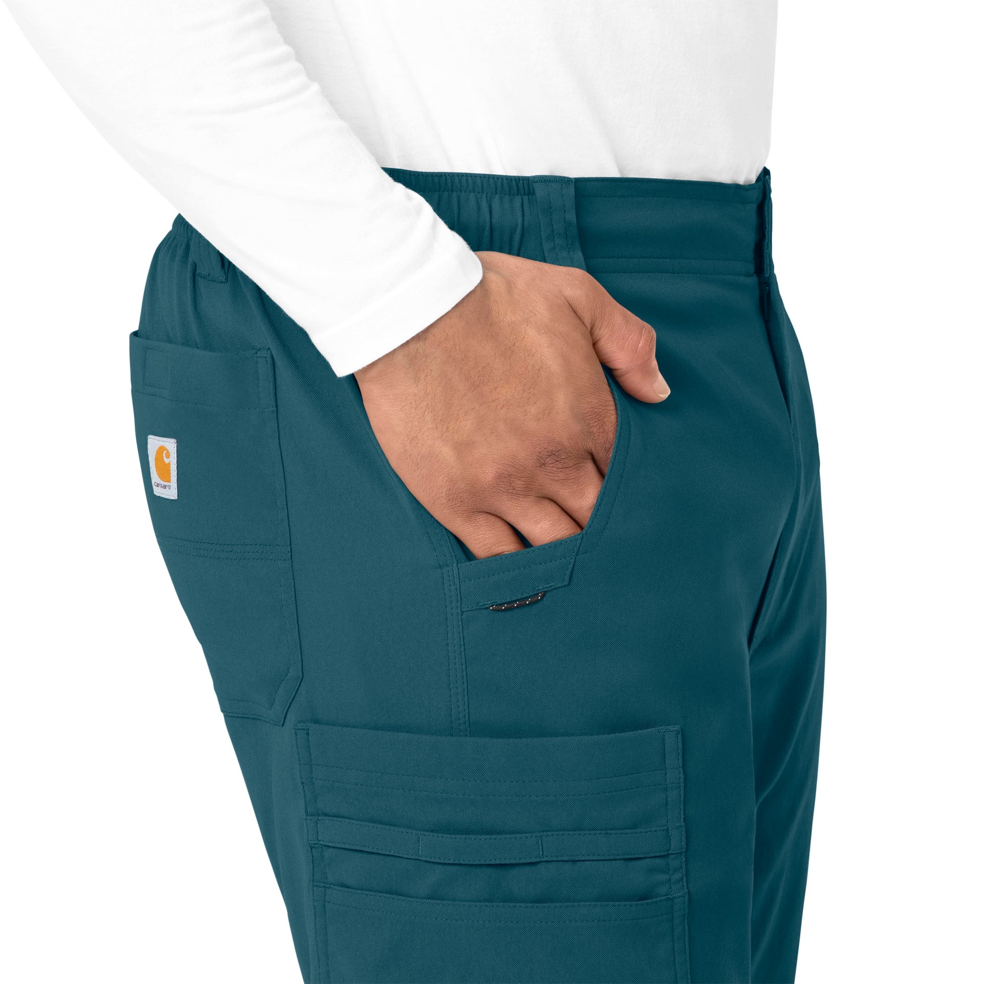 Rugged Flex Peak C55037 Men's Straight Leg Cargo Scrub Pant Caribbean Blue Model Image Alternate | Carhartt