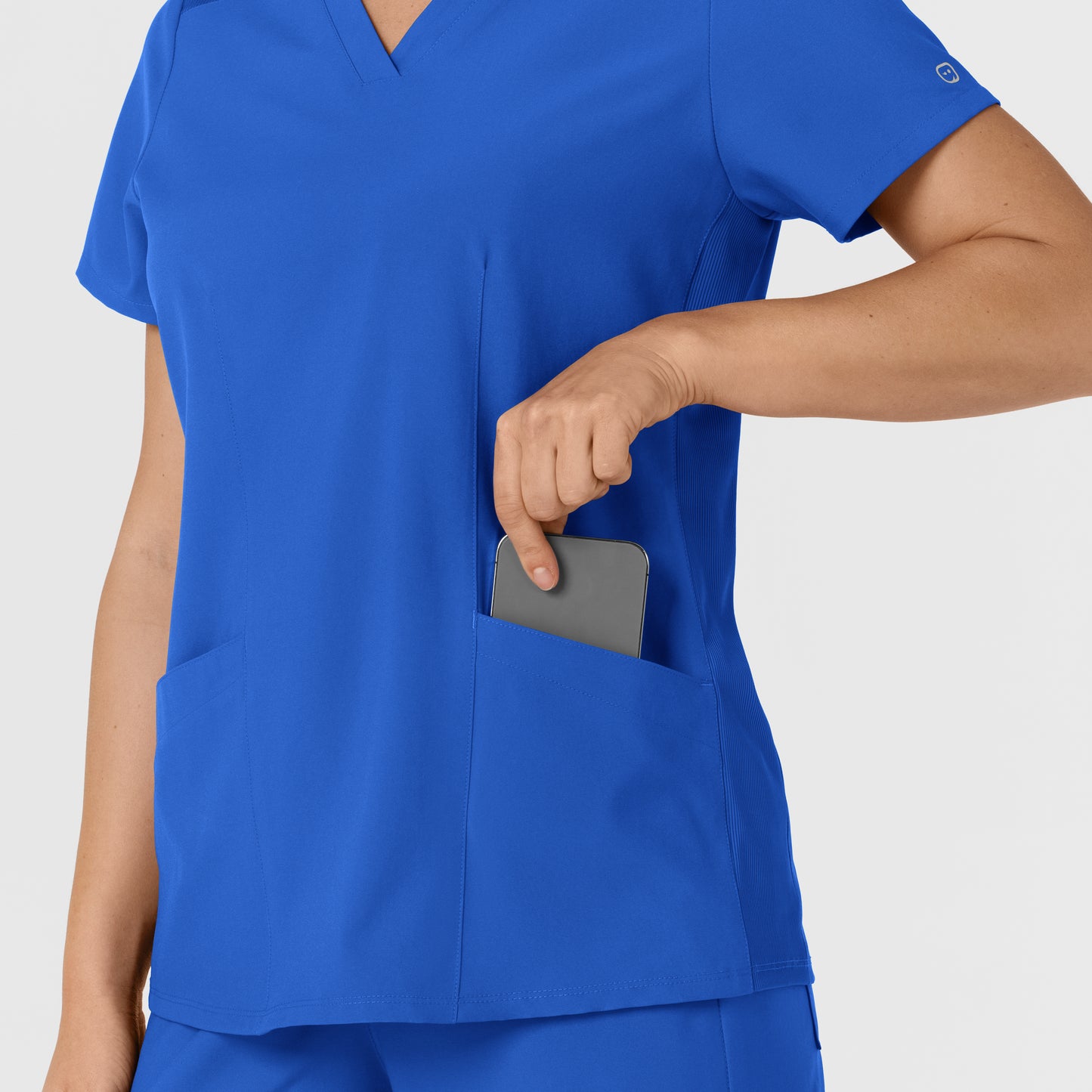 W123 6145 Flex-n-Reach Side Panel V-Neck Scrub Top Royal Model Image Alternate | Wink