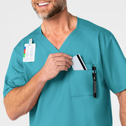 WonderWORK 103 Men's V-Neck Scrub Top Teal Blue Model Image Alternate | Wink