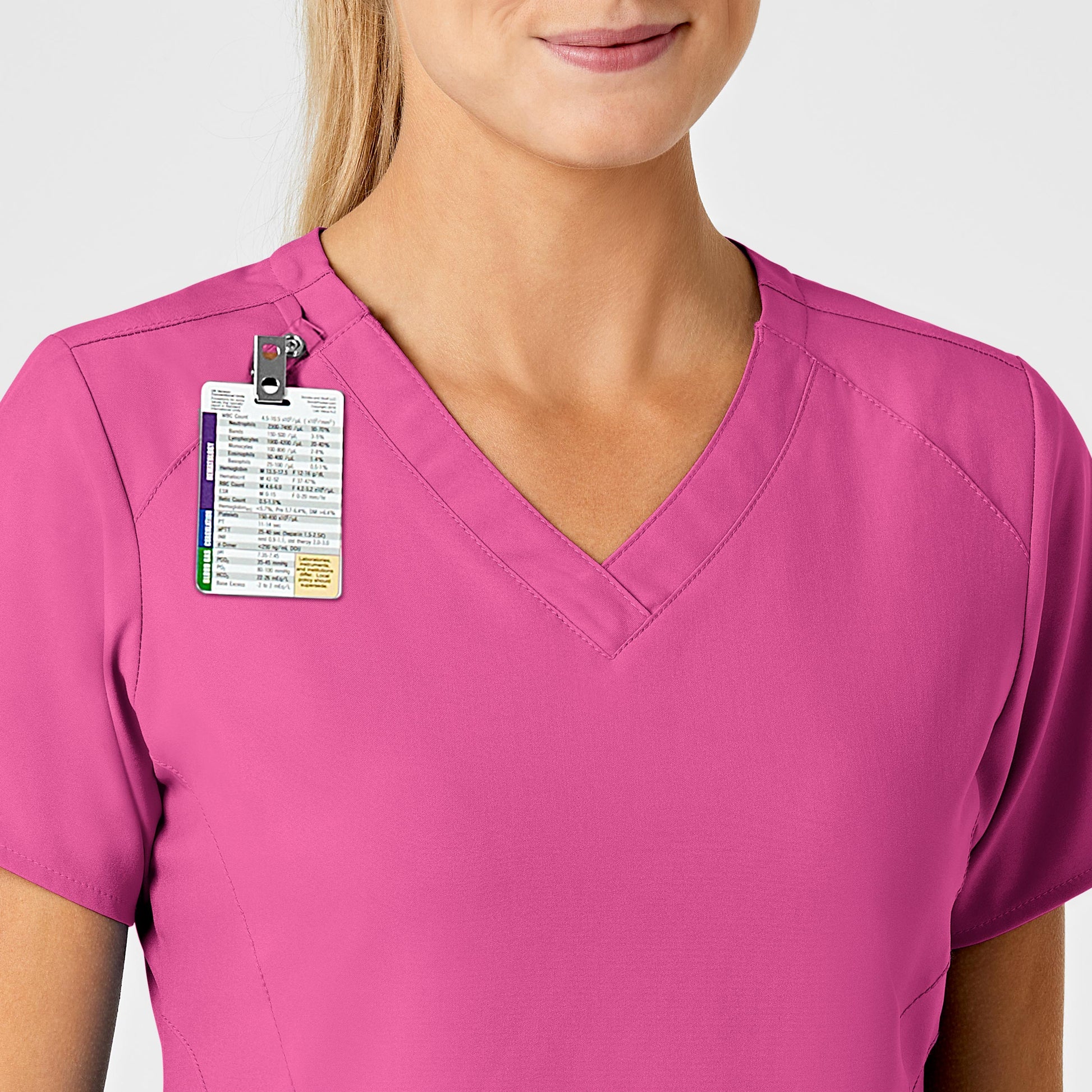 W123 6155 Stylized V-Neck Scrub Top Hot Pink Model Image Alternate | Wink