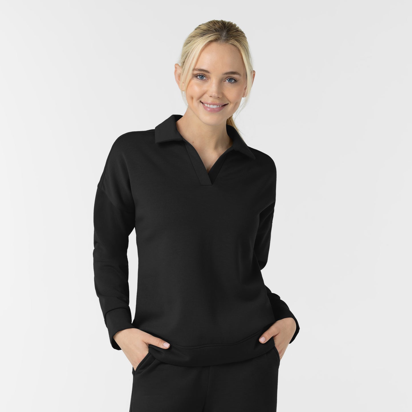 Unwind & Lounge 6189 Women's Relaxed Pullover Polo Black