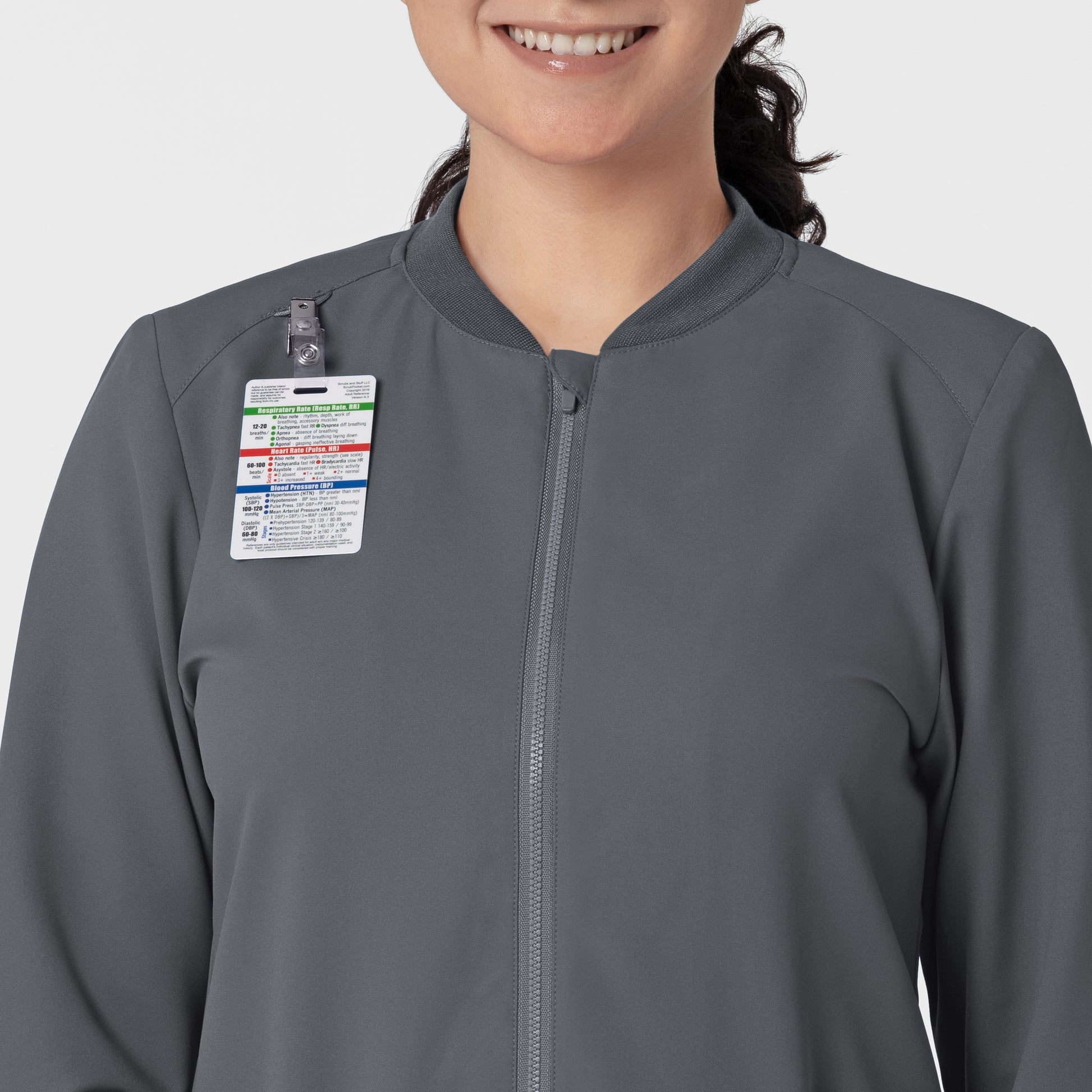 Thrive 8122 Flex-n-Reach Zip-Front Jacket Pewter Model Image Left Side | Wink