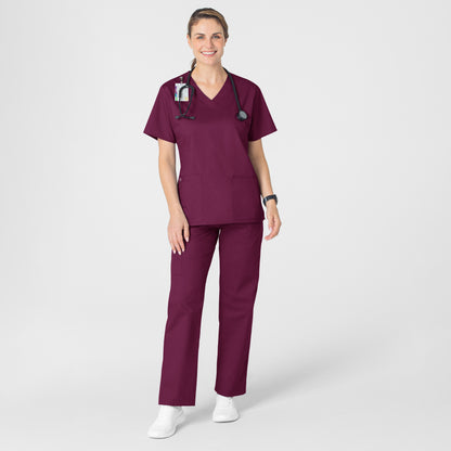 WonderWORK 101 V-Neck Scrub Top Wine Model Image Alternate | Wink