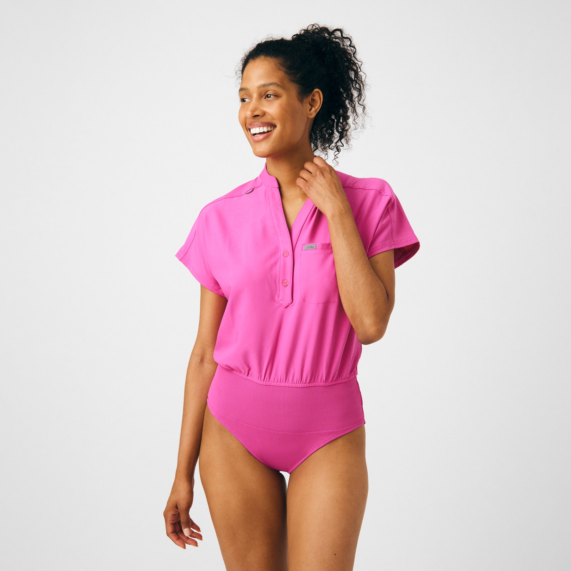 Forward LO606 Women's 1 Pocket Scrub Bodysuit Rose Violet Image