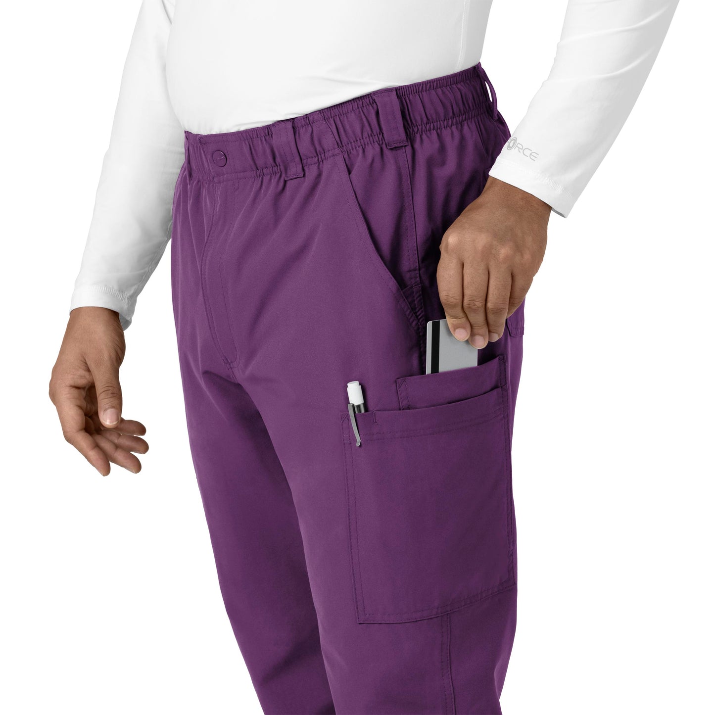 Force Essentials C56113 Men's Straight Leg Cargo Scrub Pants Eggplant Model Image Left Side | Carhartt