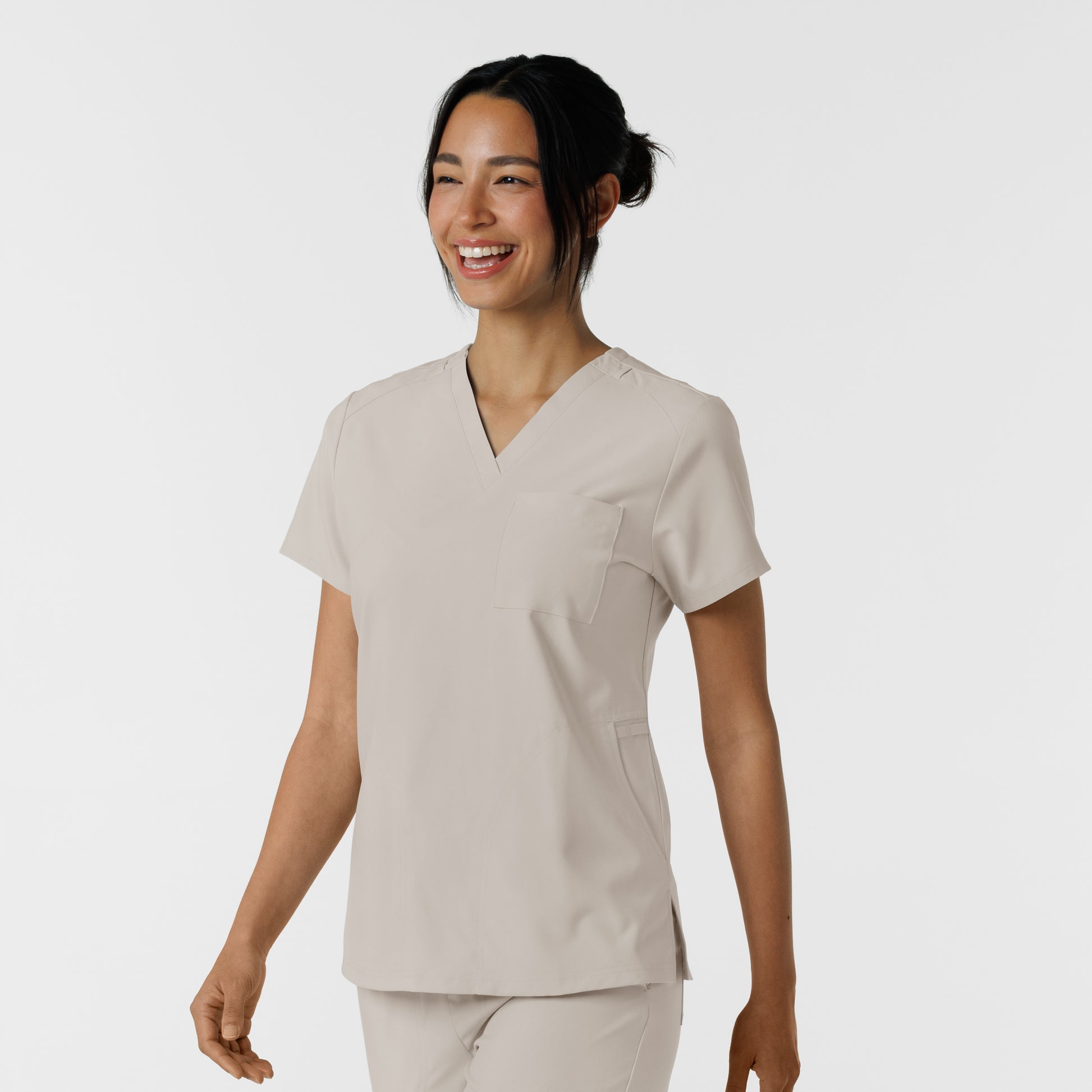 W123 6045 Flex-n-Reach V-Neck Scrub Top Cloud Model Image Right Side | Wink