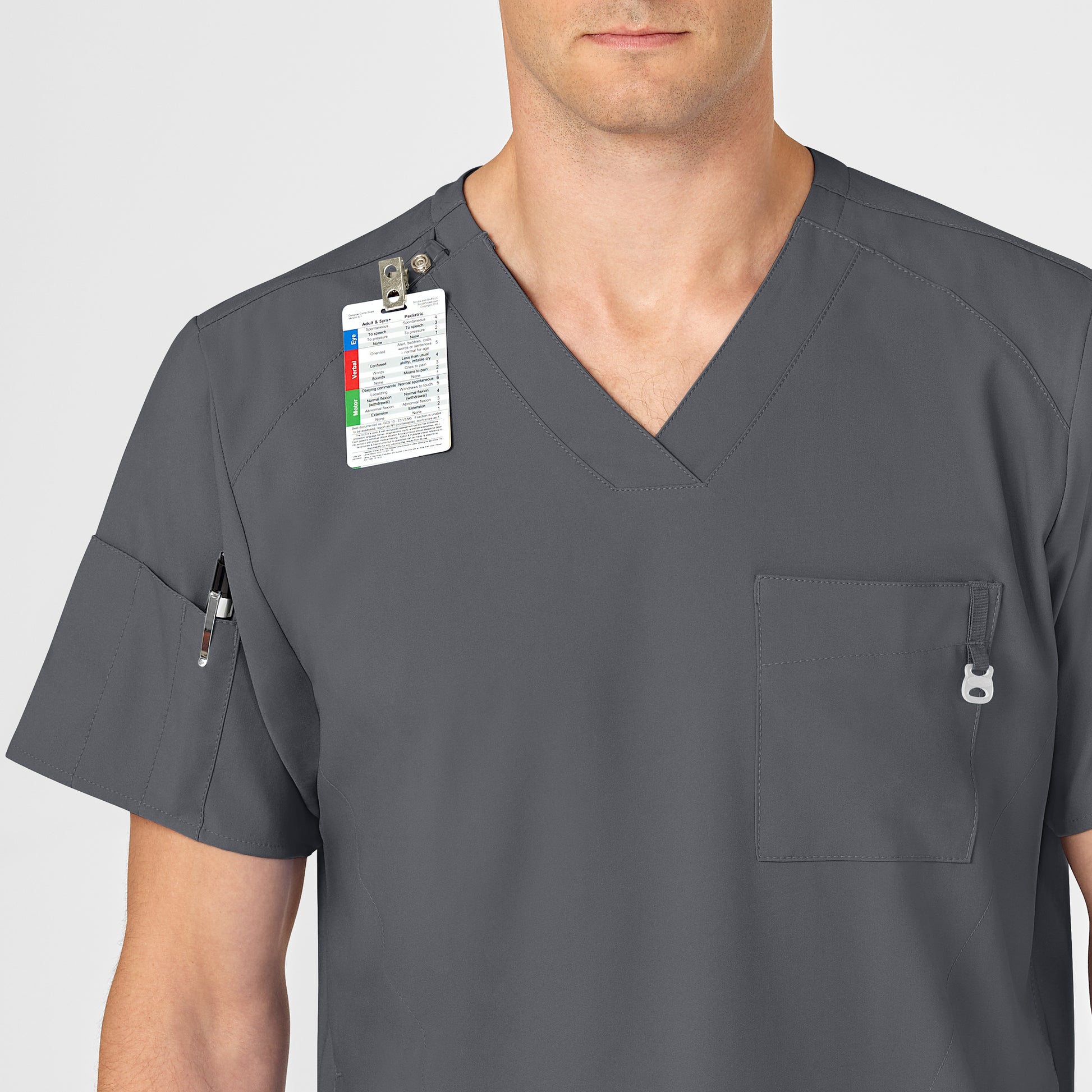 W123 6355 Men's V-Neck Scrub Top Pewter Model Image Alternate | Wink