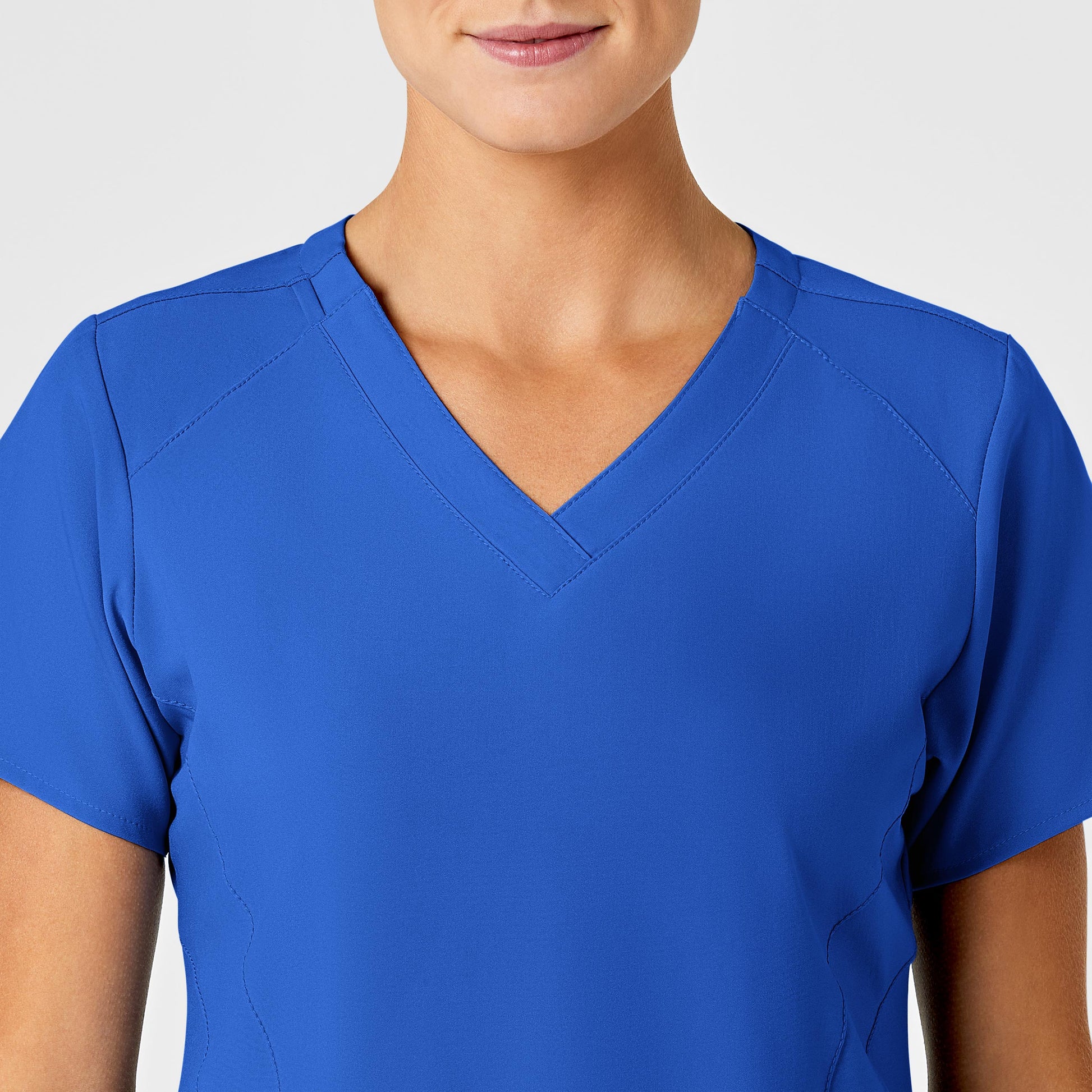 W123 6155 Stylized V-Neck Scrub Top Royal Model Image Alternate | Wink