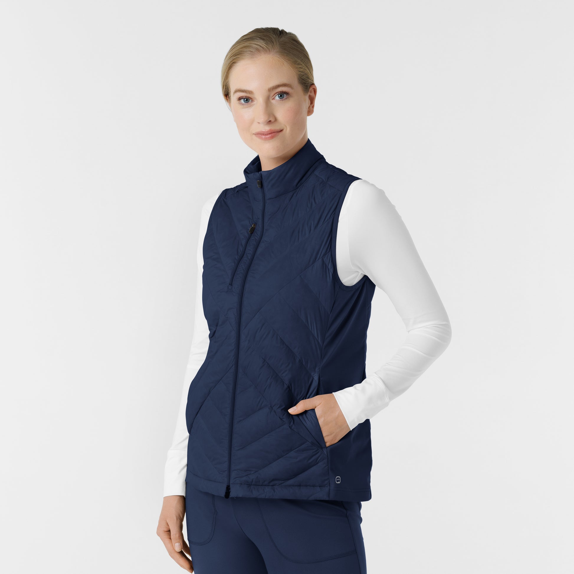 Layers 8277 Quilted Scrub Vest Navy Model Image Right Side | Wink