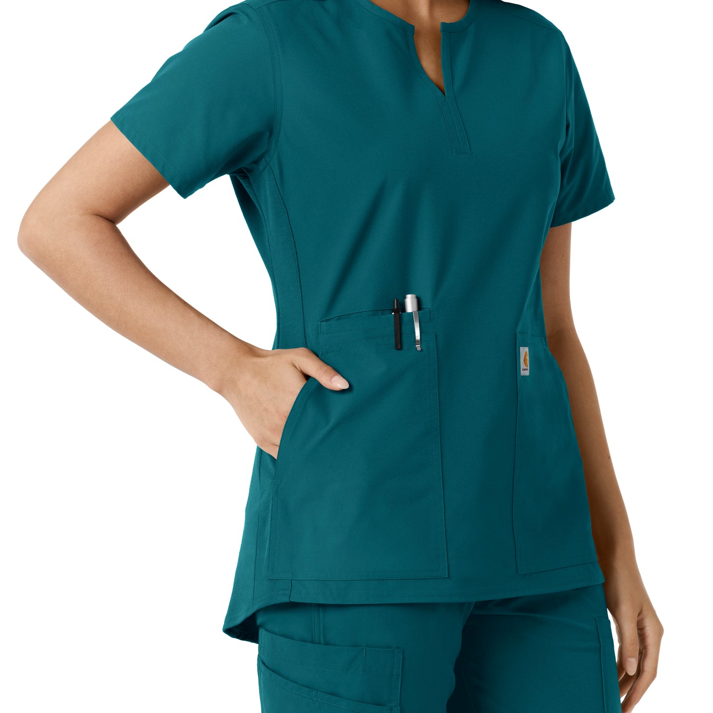 Force Essentials C12413 Notch Neck Tunic Knit Panel Scrub Top Caribbean Model Image Alternate | Carhartt