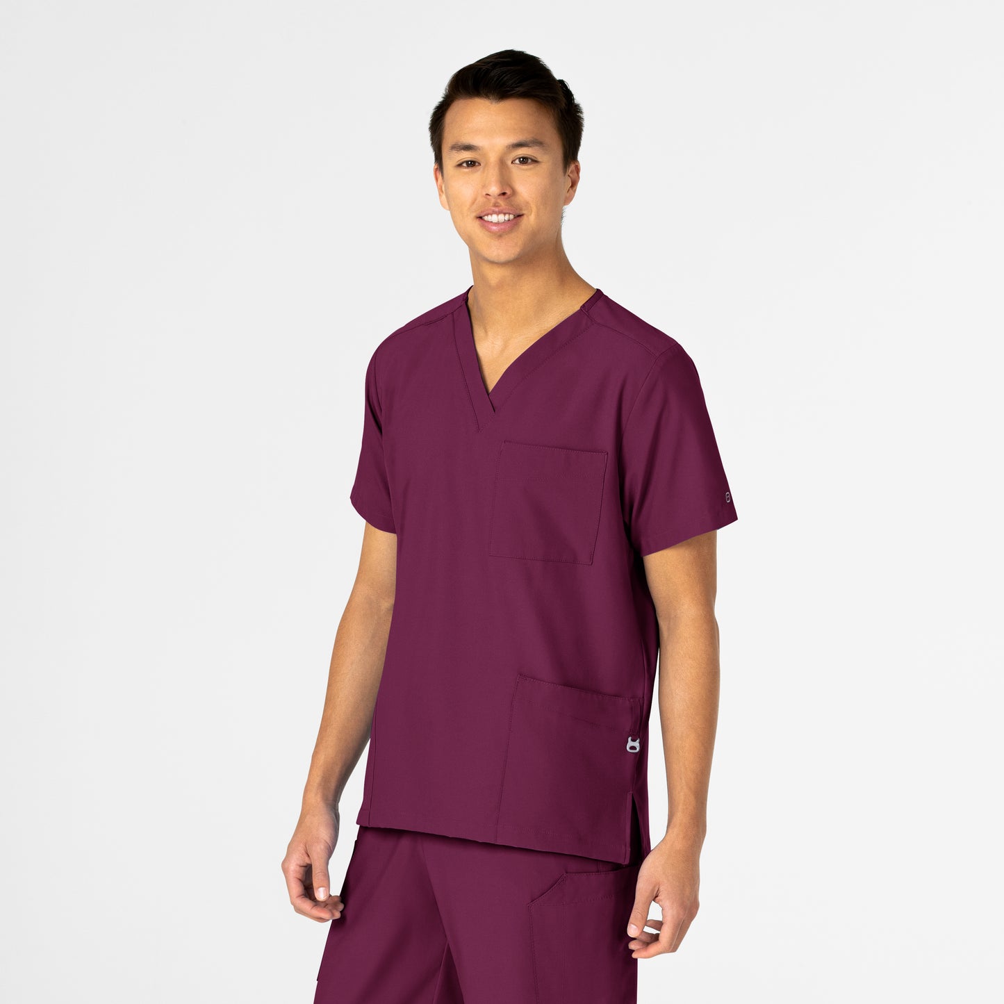 W123 6855 Unisex 4 Pocket Utility Scrub Top Wine Model Image Right Side | Wink