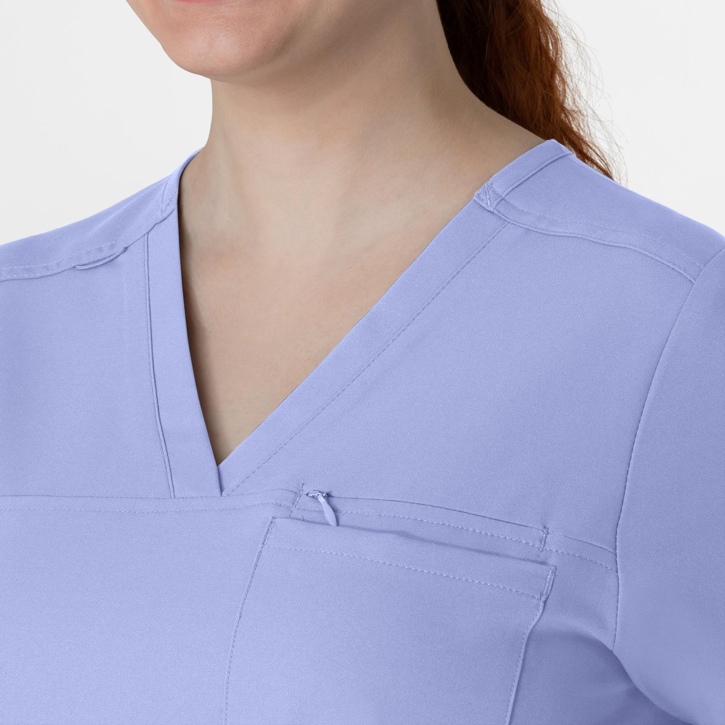 Thrive 6222 V-Neck Tuck-In Scrub Top Ceil Blue Model Image Left Side | Wink