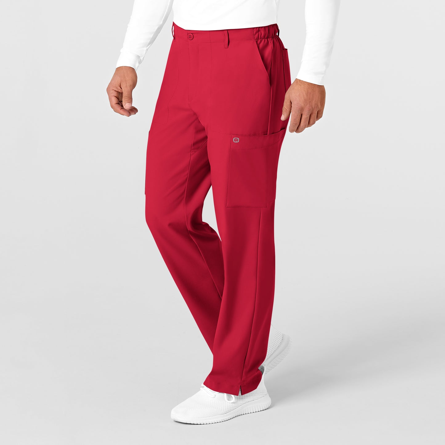 W123 5355 Men's Flat Front Cargo Scrub Pants Red Model Image Right Side | Wink