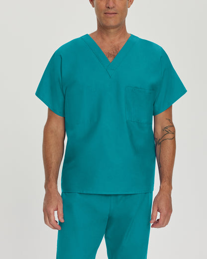 Essentials 7502 Unisex Reversible 1 Pocket V Neck Scrub Top Teal Image