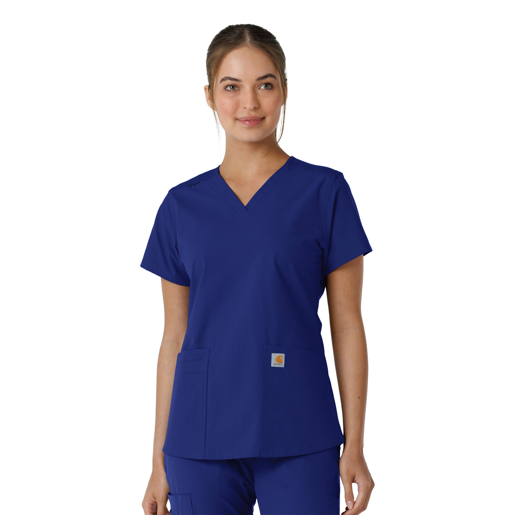Force Essentials C12313 Women's V-Neck Knit Panel Scrub Top Galaxy Blue