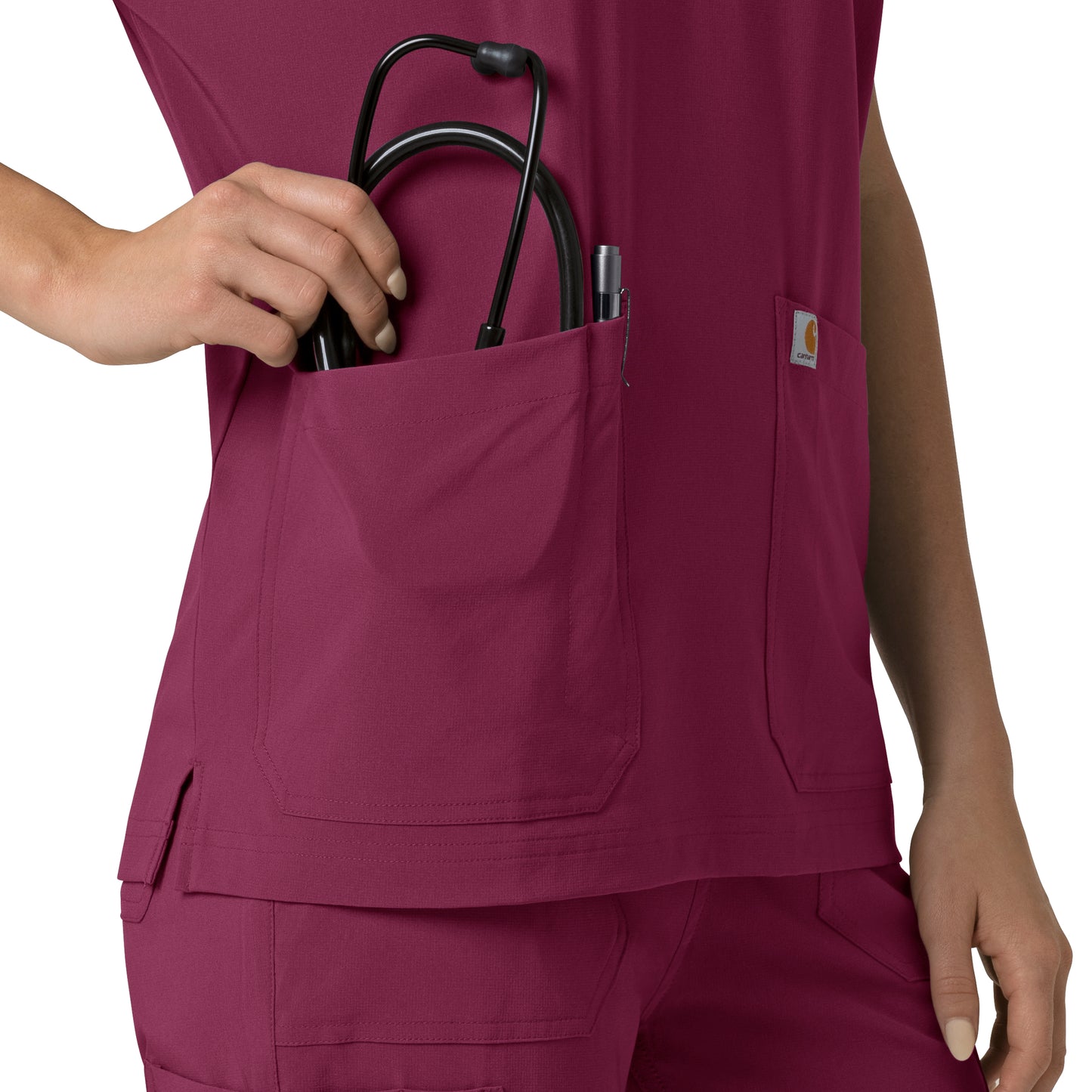 Force Cross-Flex C13110 Oversized V-Neck Scrub Top Wine Model Image Alternate | Carhartt