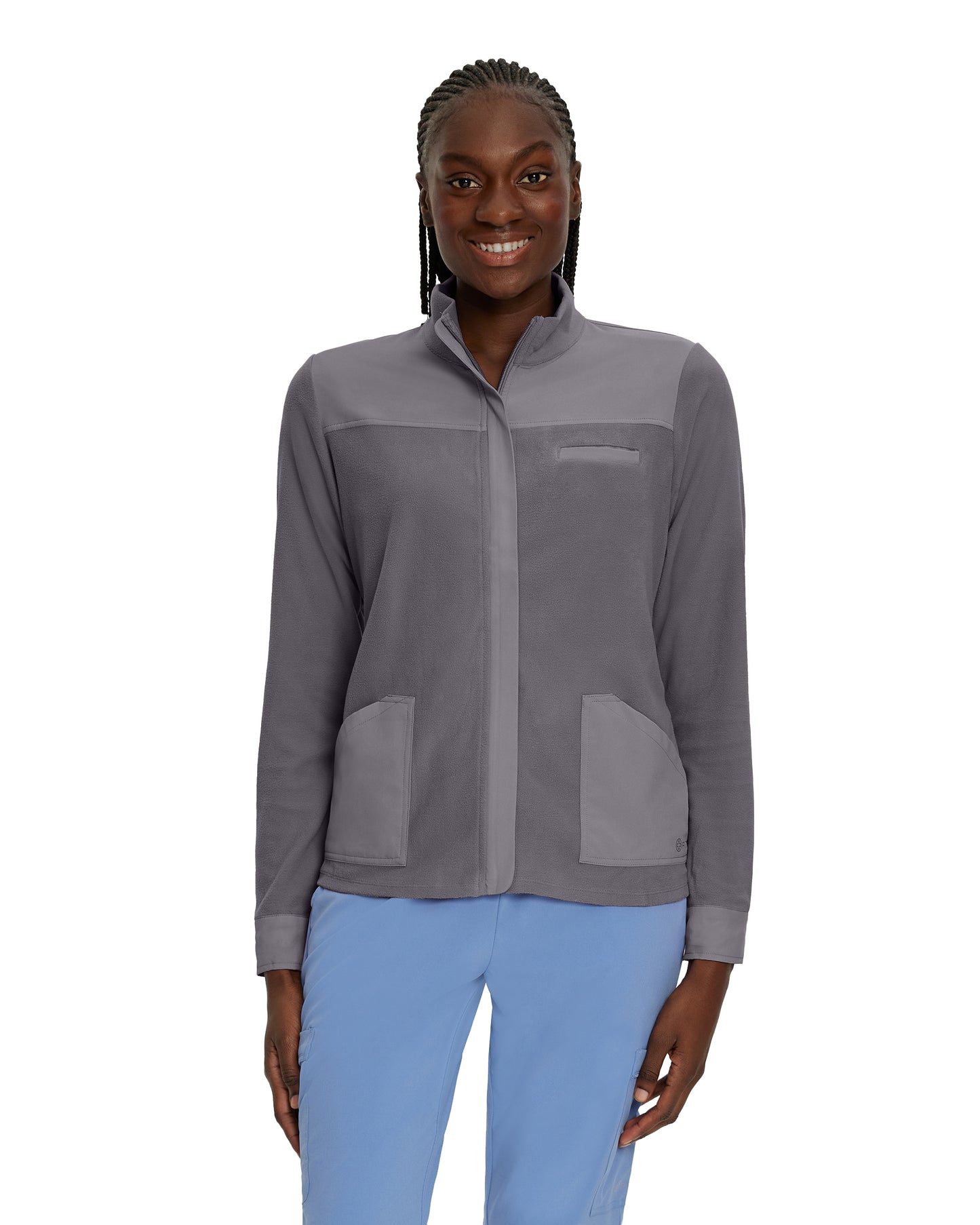 FIT 456 FIT Women's 3 Pocket Warm Up Scrub Jacket Pewter Image