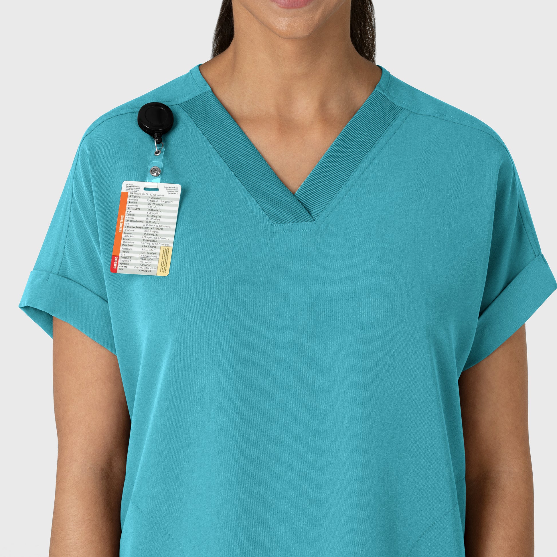 Nova 6232 Drop Shoulder Boxy Scrub Top Teal Blue Model Image Left Side | Wink