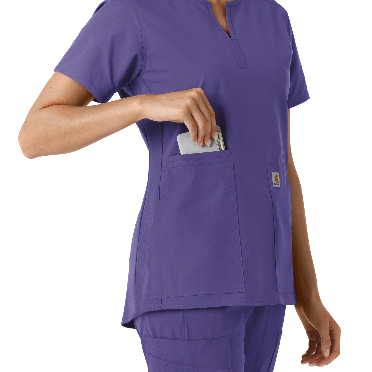 Force Essentials C12413 Notch Neck Tunic Knit Panel Scrub Top Grape Model Image Alternate | Carhartt