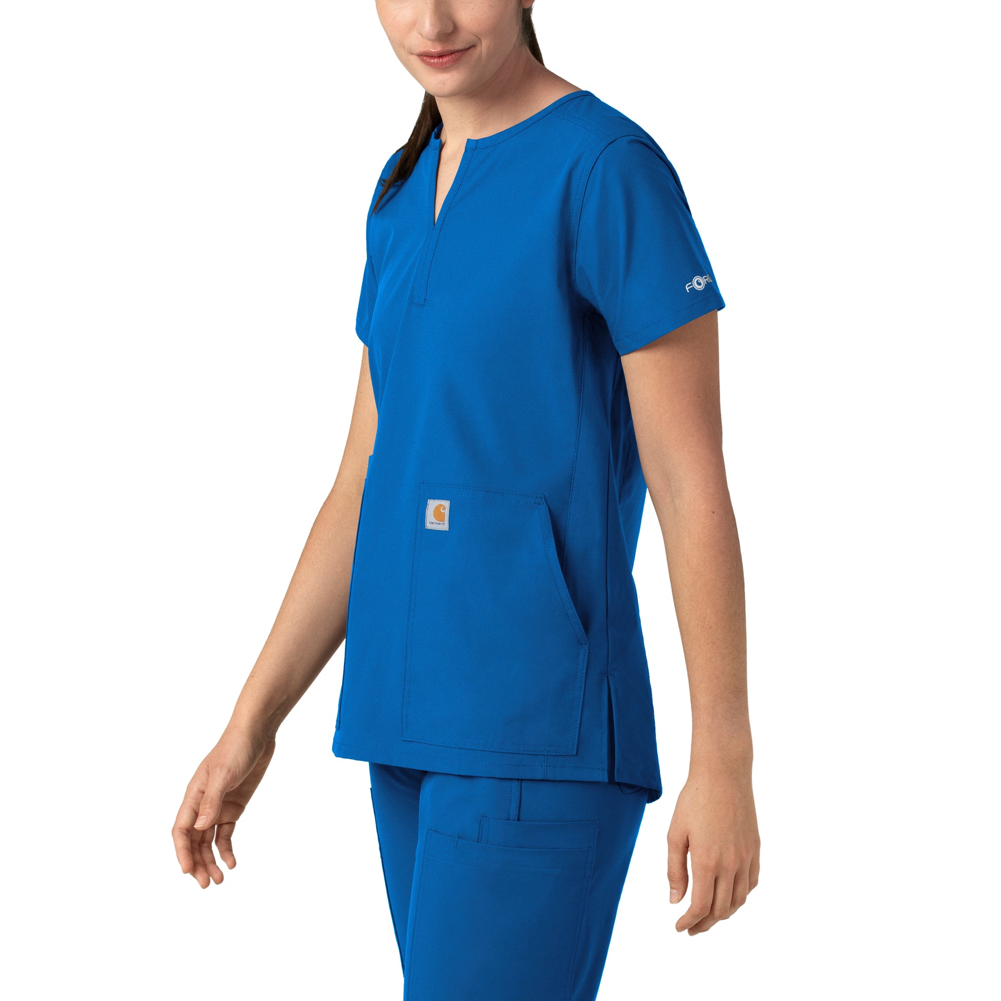 Force Essentials C12213 Notch Neck Tunic Scrub Top Royal Model Image Right Side | Carhartt