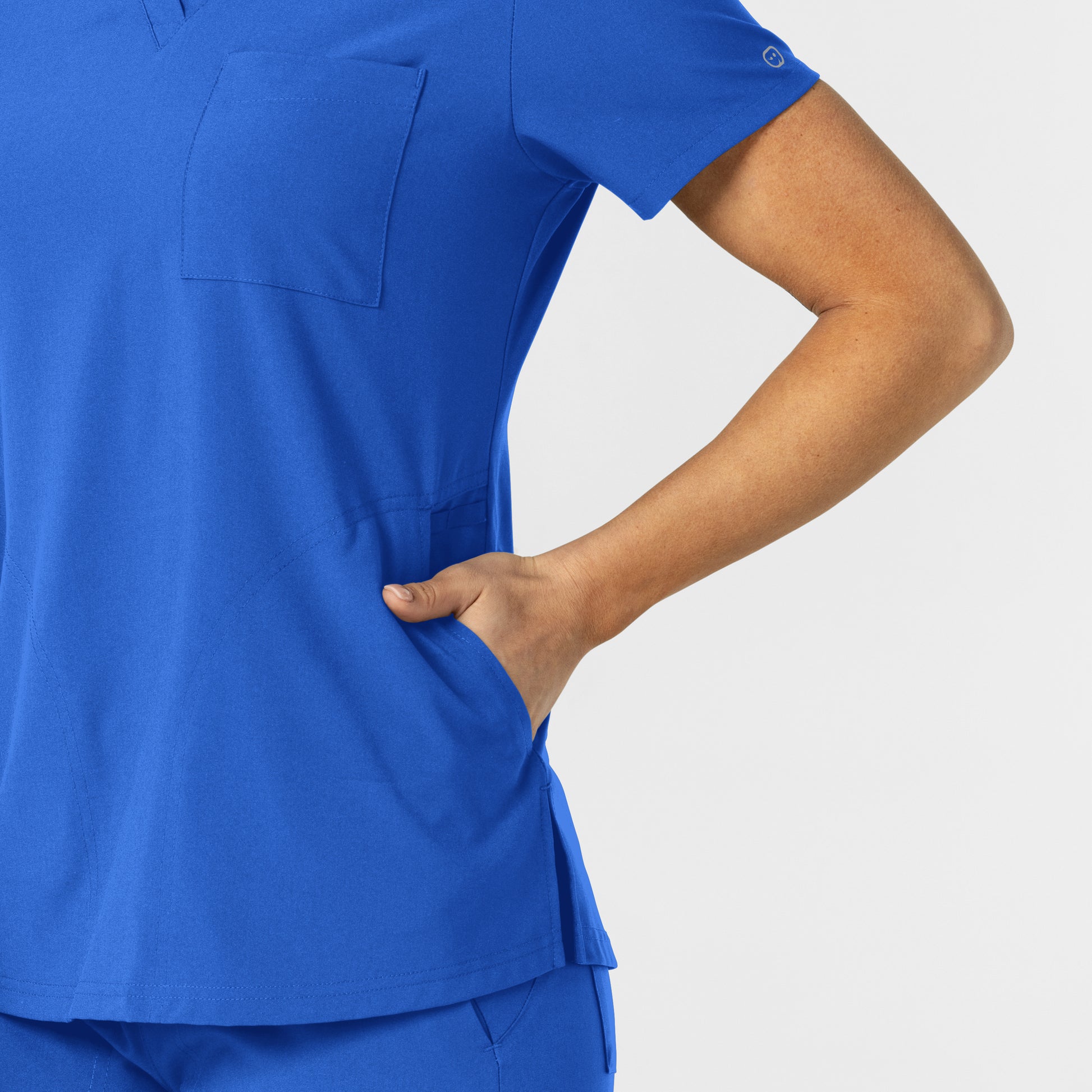 W123 6045 Flex-n-Reach V-Neck Scrub Top Royal Model Image Alternate | Wink