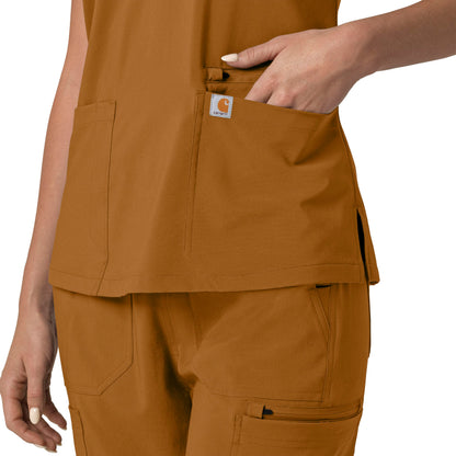 Force Cross-Flex C13210 Flex Panel V-Neck Scrub Top Fox Brown Model Image Alternate | Carhartt