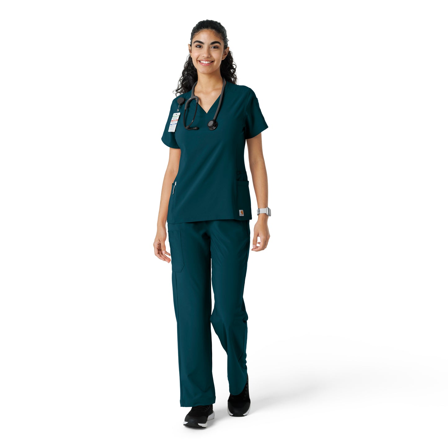 Force Cross-Flex C13310 Knit Panel Scrub Top Caribbean Model Image Front | Carhartt