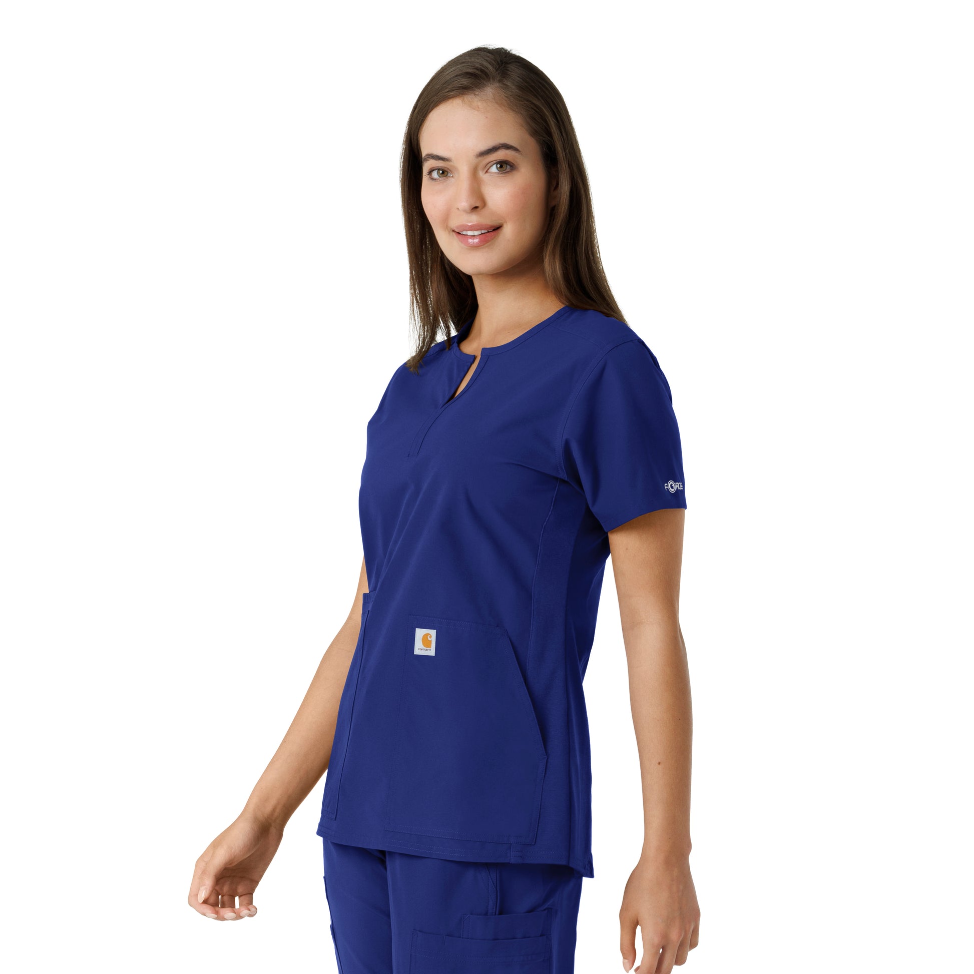 Force Essentials C12413 Women's Notch Neck Tunic Knit Panel Scrub Top Galaxy Blue