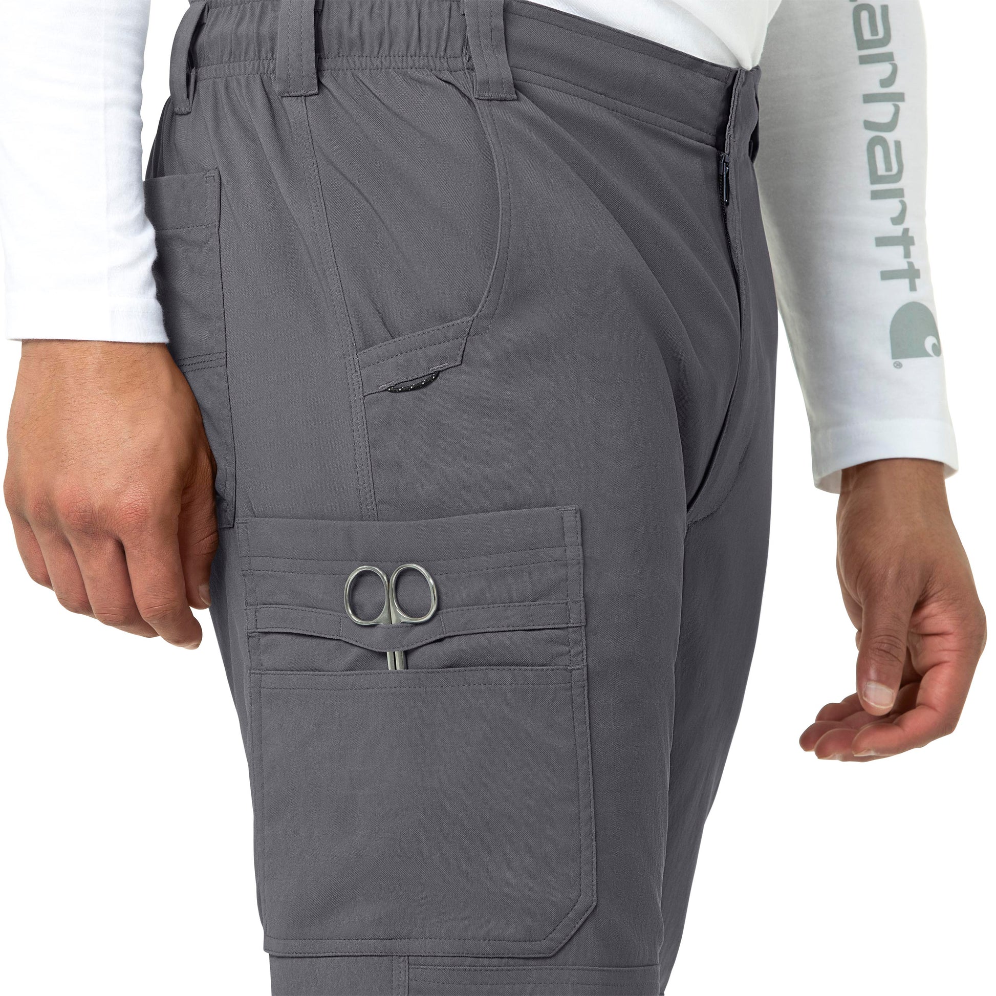 Rugged Flex Peak C55037 Men's Straight Leg Cargo Scrub Pants Pewter Model Image Alternate | Carhartt