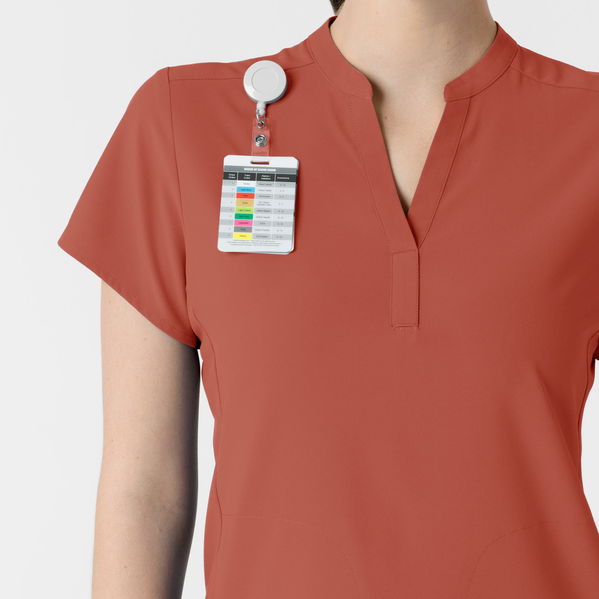 RENEW 6734 Mandarin Collar Scrub Top Mineral Red Model Image Alternate | Wink