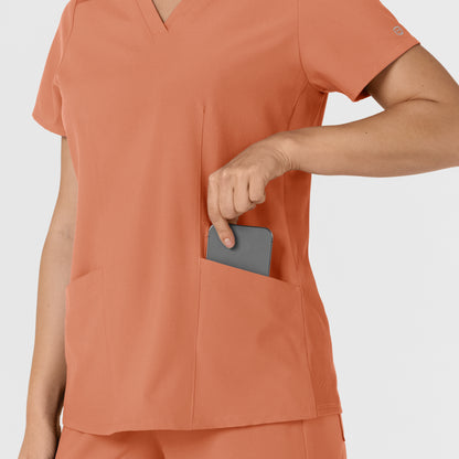 W123 6145 Flex-n-Reach Side Panel V-Neck Scrub Top Terracotta Model Image Alternate | Wink