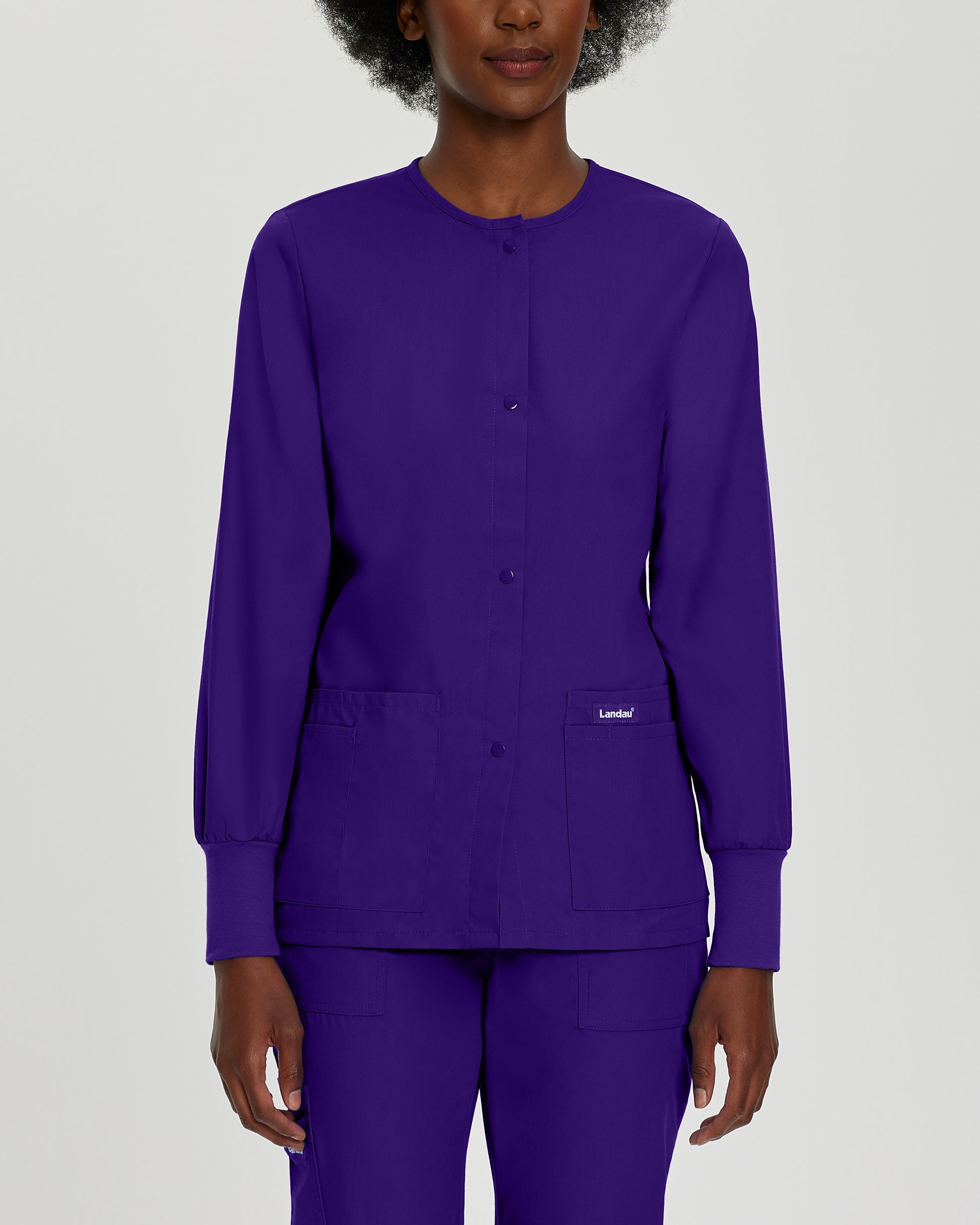 Essentials 7525 Women's 4 Pocket Warm Up Scrub Jacket Grape Image