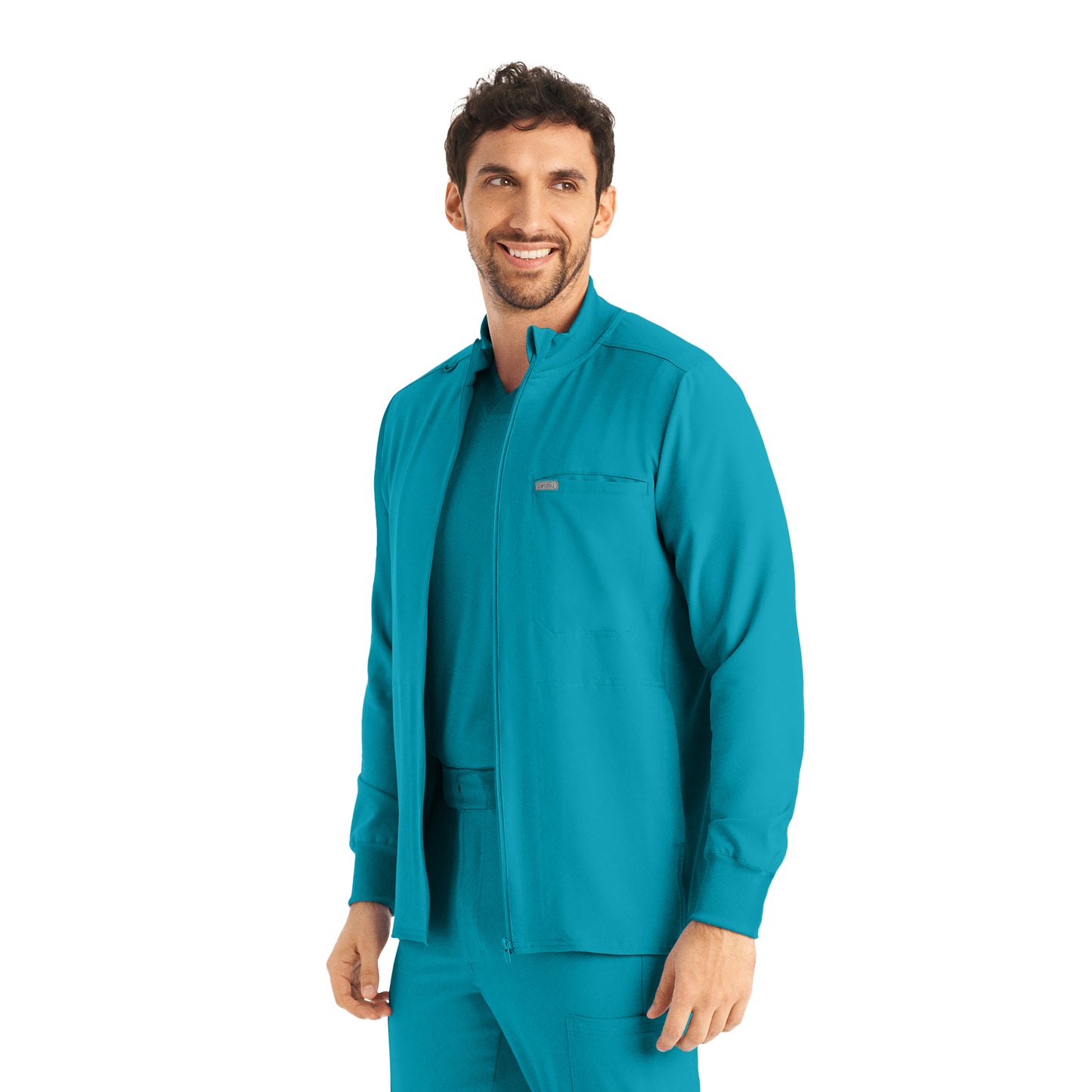 Forward LJ703 Men's 3 Pocket Scrub Jacket Teal Image