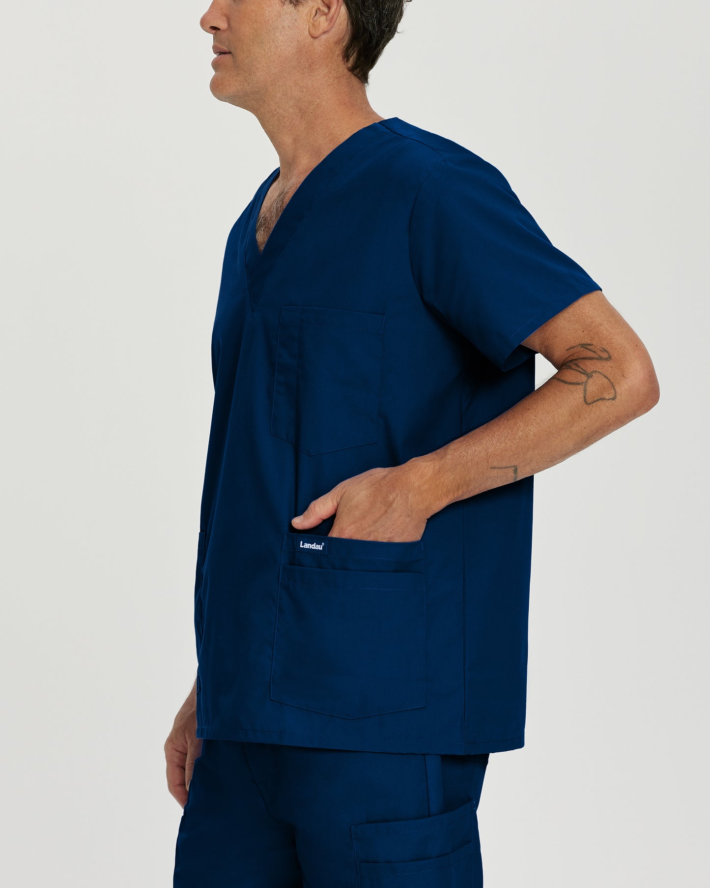 Essentials 7489 Men's 5 Pocket V Neck Scrub Top Navy Image